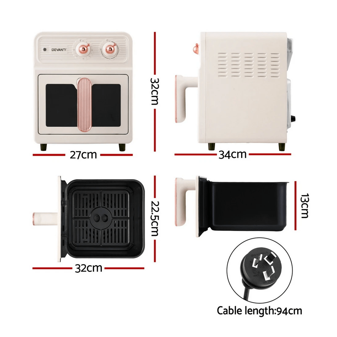 2 Devanti 6L Air Fryer Knob Control 1700W - Beige, 2 of 7