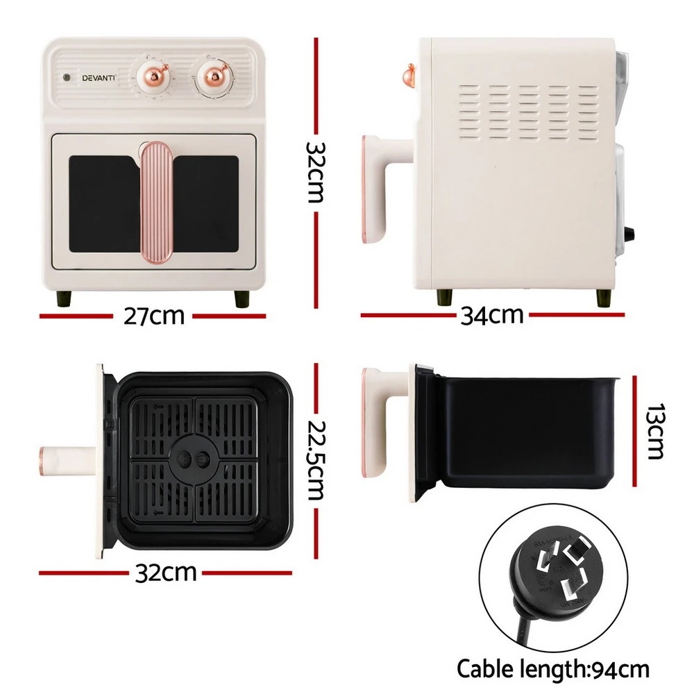 2 Devanti 6L Air Fryer Knob Control 1700W Cream - Beige, 2 of 6