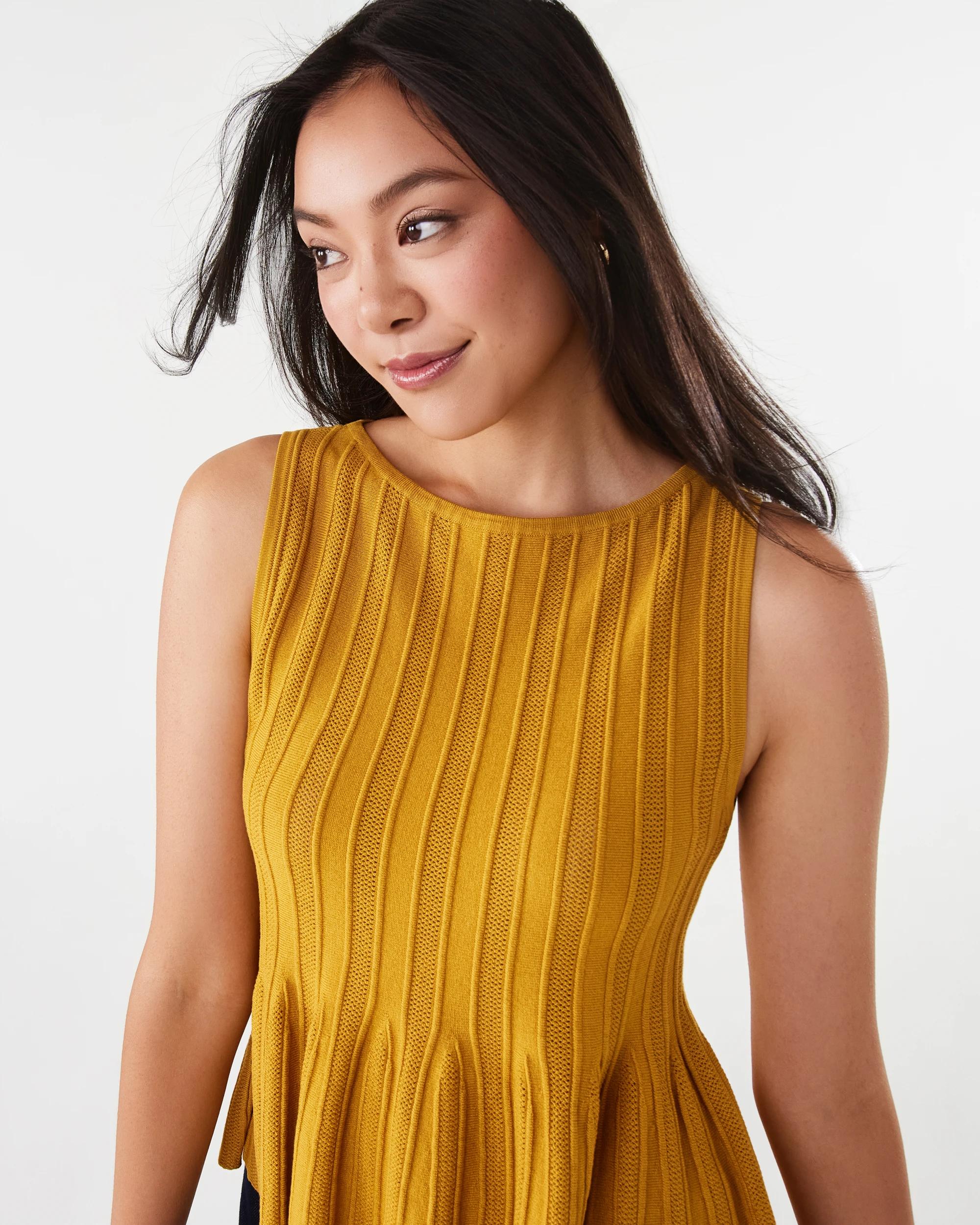 5 Sleeveless Peplum Knit Top Yllw Brass, 5 of 7