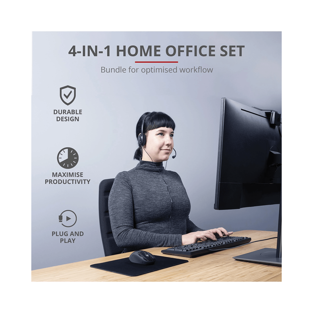 10 Trust International Trust Primo 4-in-1 Complete Home Office Set - Black, 10 of 10