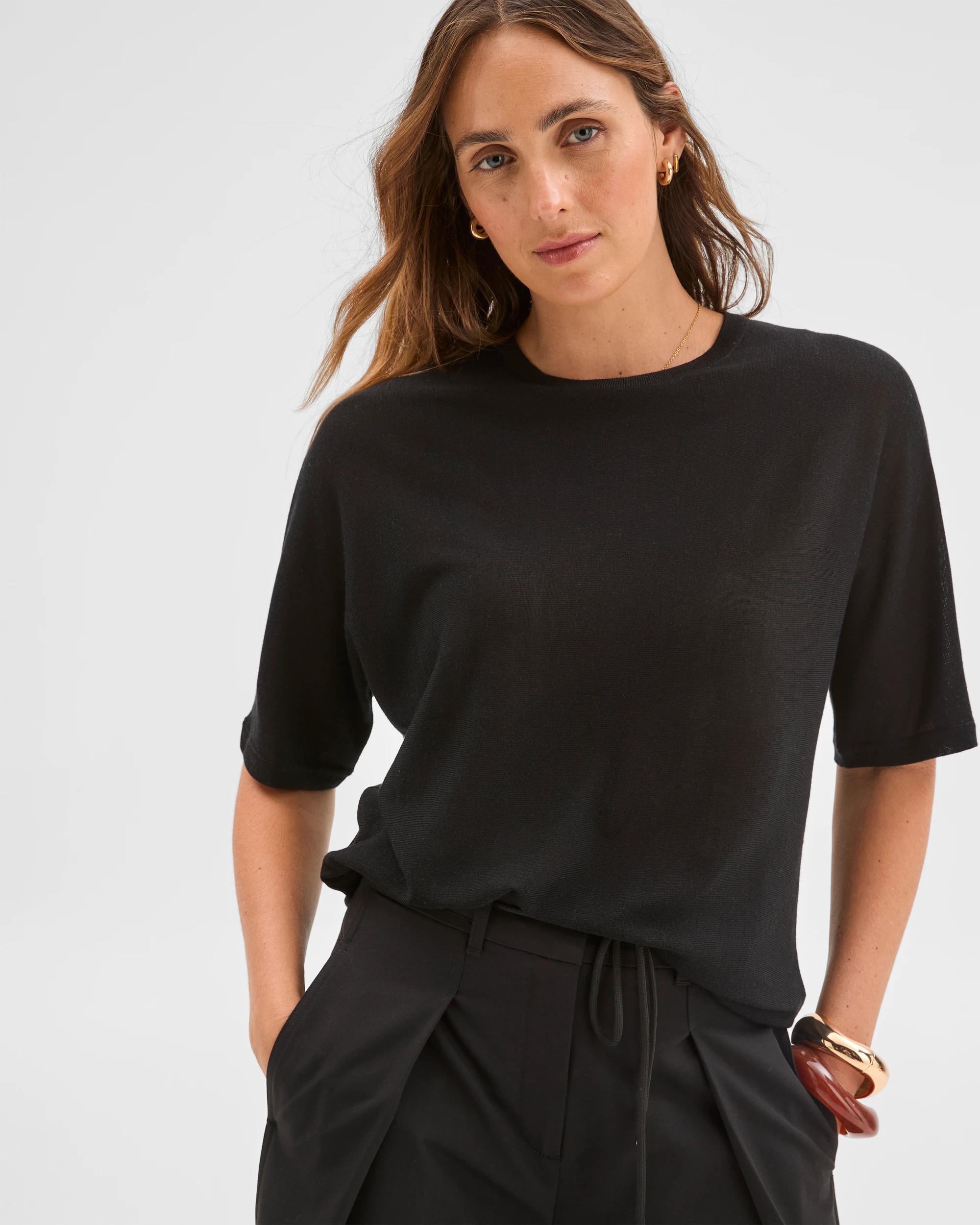 4 Preview Tencel/Merino Blend Lightweight Knit T-Shirt BLACK, 4 of 7