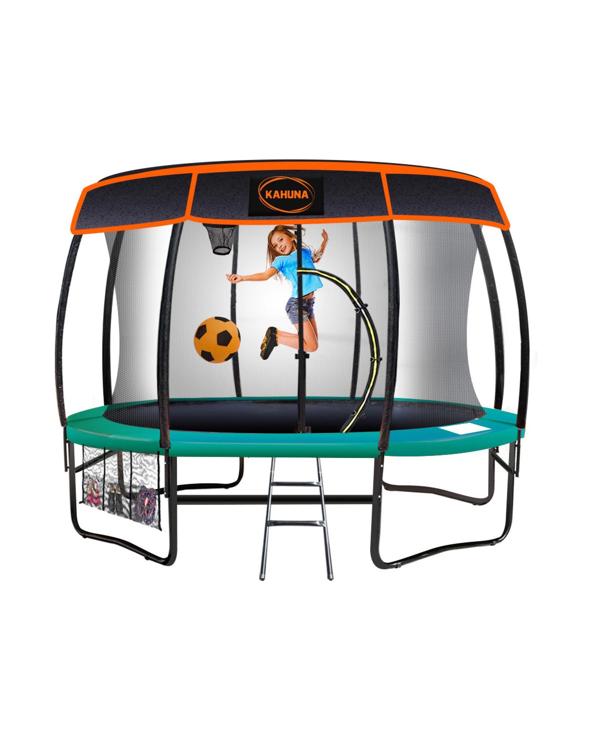 1 Kahuna Trampoline 8 ft with Basketball Set and Roof, 1 of 7
