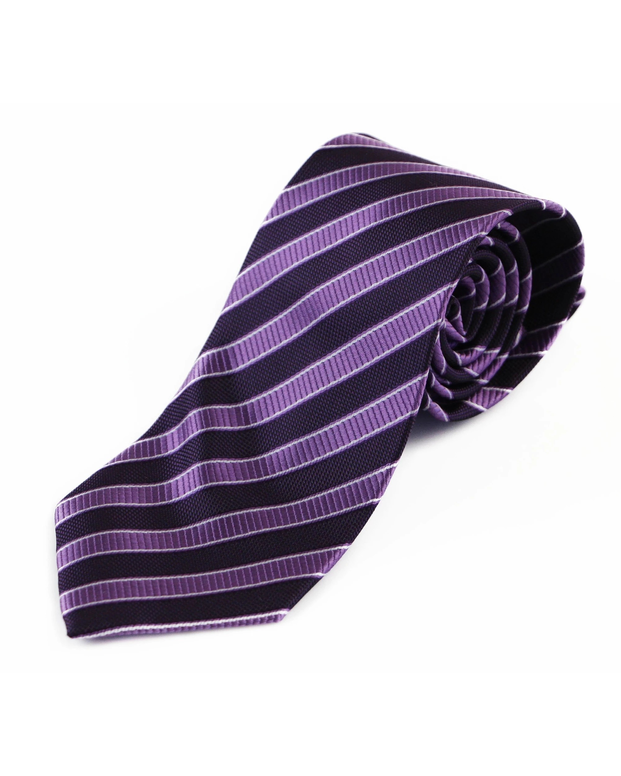 2 Zasel Mens Purple & Dark Purple Striped Patterned 8cm Neck Tie - Multi, 2 of 3