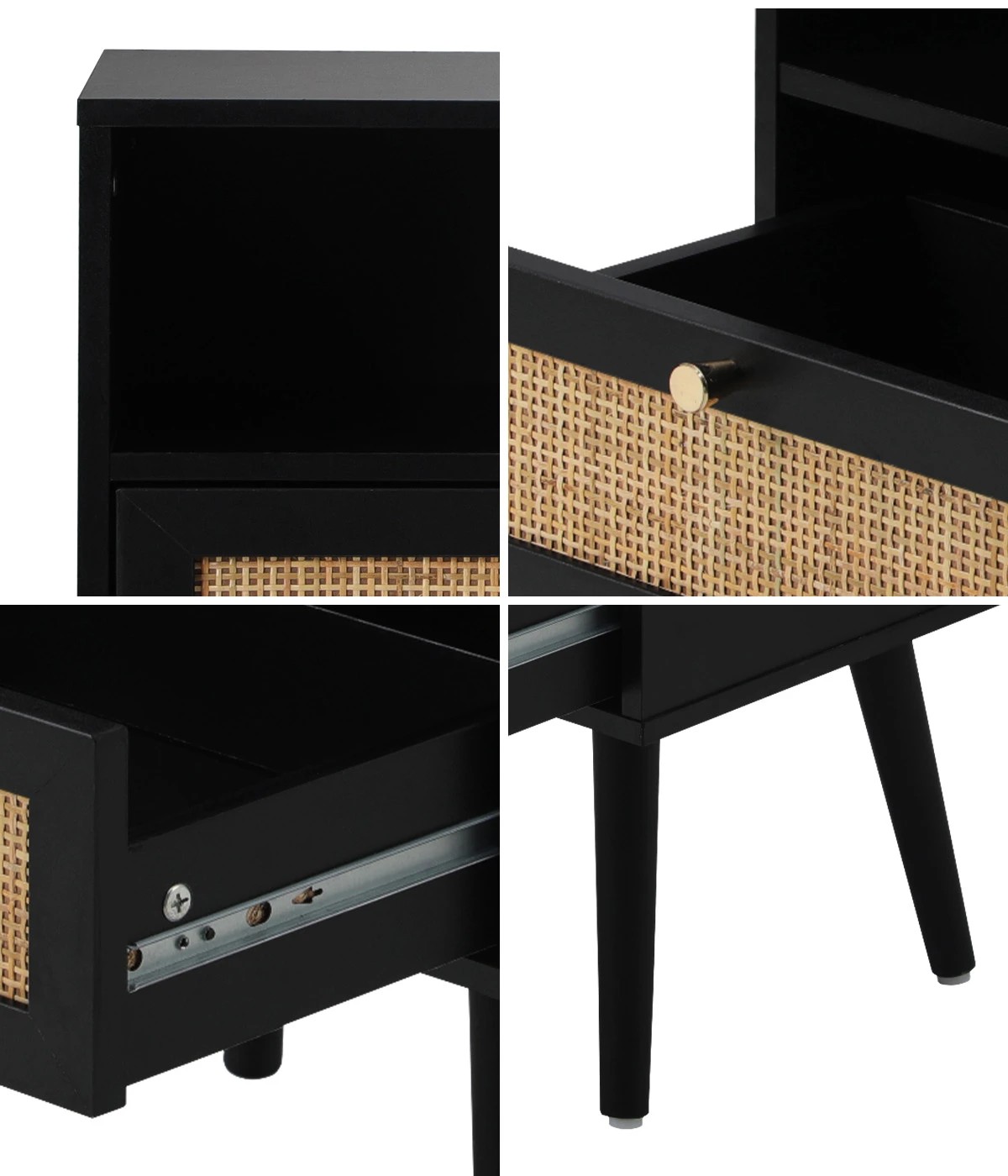 4 Oikiture 2X Bedside Table Side Table Storage Drawer Shelf Nightstand Rattan - Black, 4 of 9