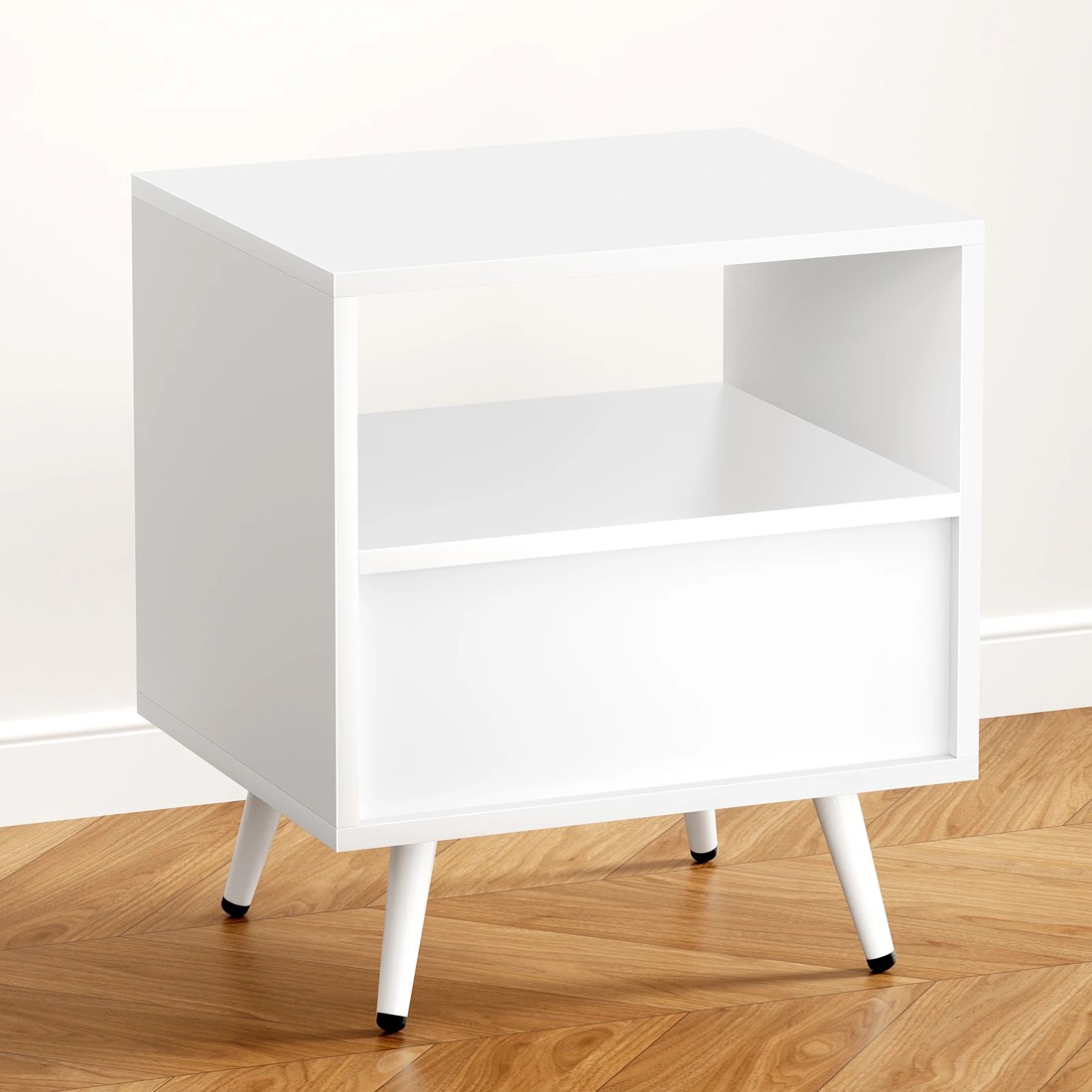 3 Alfordson Bedside Table 1 Drawer Side Storage Shelf Nightstand - White, 3 of 10