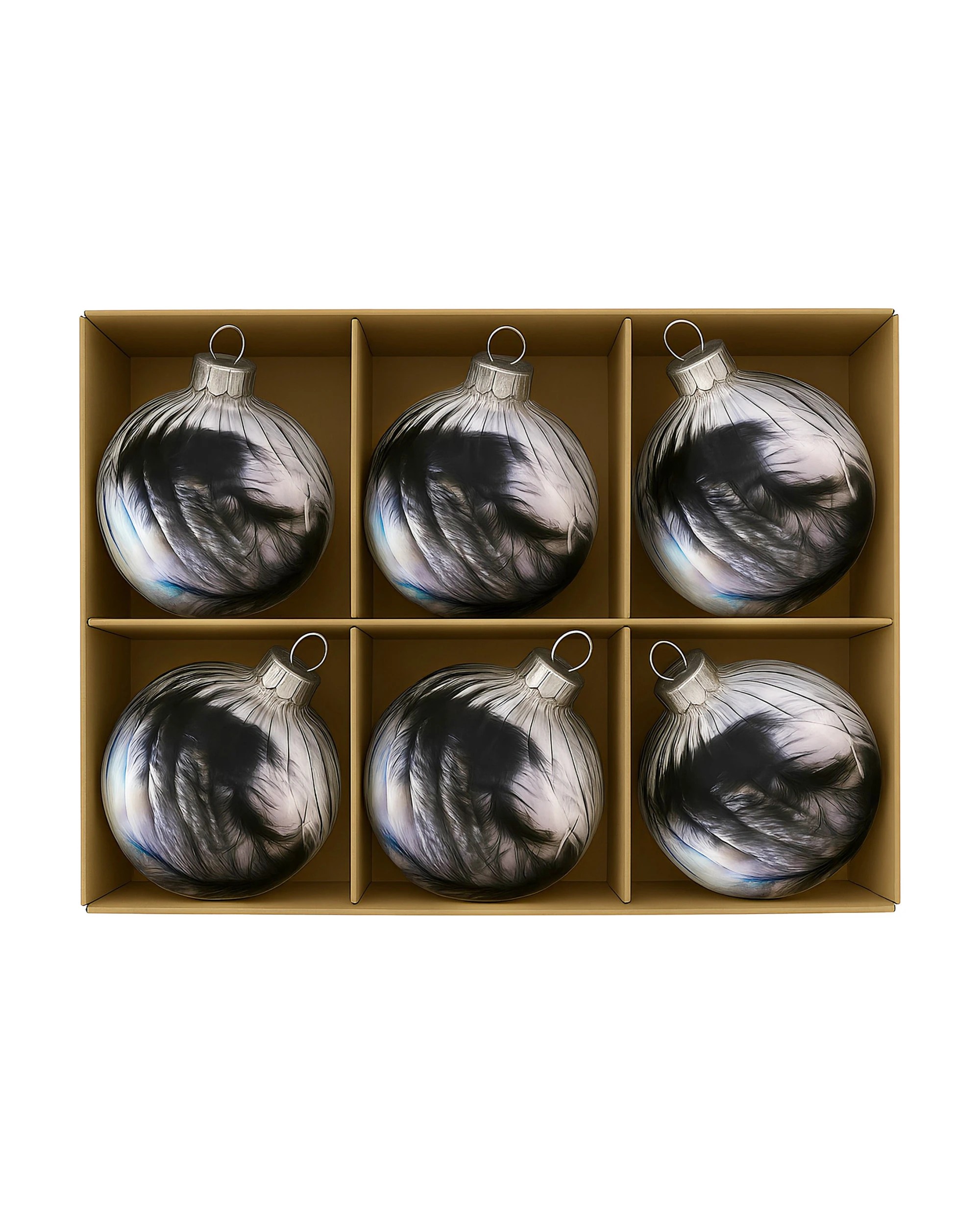 5 Christabelle Clear Striped Glass Baubles 6Pcs Filled with Feathers Balls Christmas Tree Decoration Ornament, 5 of 7