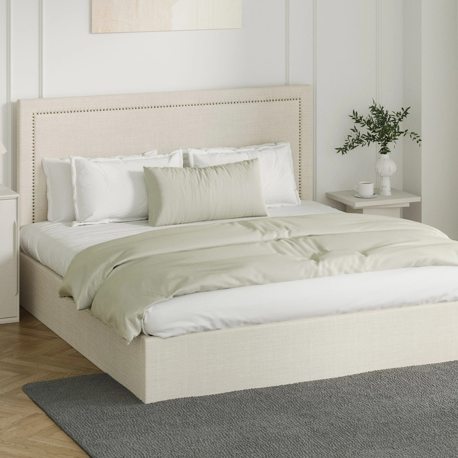 2 Oikiture King Bed Gas Lift Bed Frame
 - Beige, 2 of 10