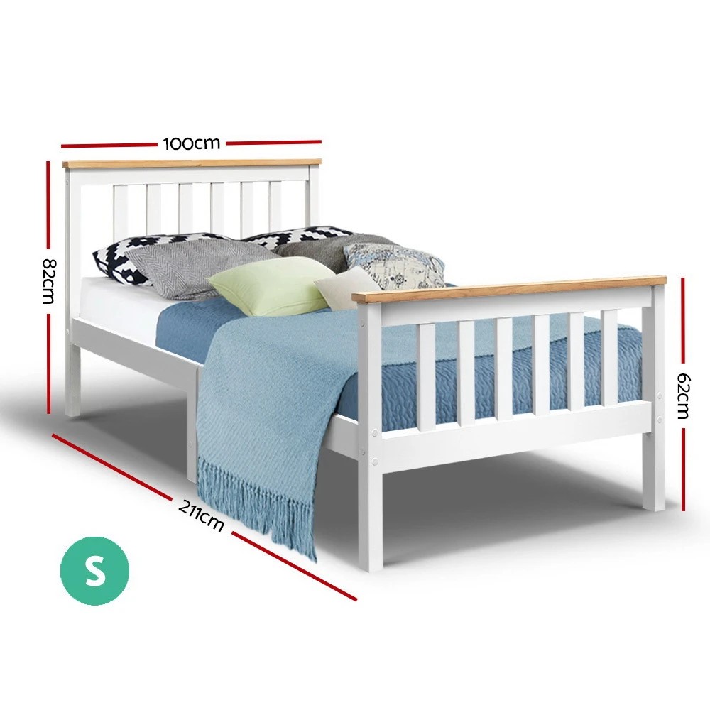 2 Artiss Bed Frame Single Size Wooden  PONY - White, 2 of 9