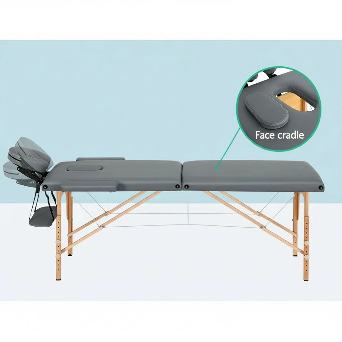 5 Zenses Massage Table 56cm Portable 2 Fold Wooden Beauty Bed - Grey, 5 of 6