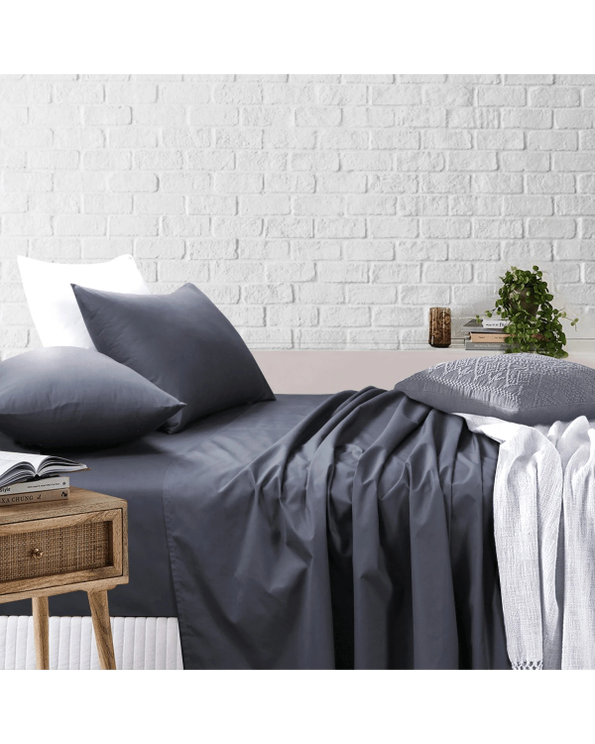 6 Amsons Bedsheets Set- Flat & Fitted Sheets With Pillowcases - Queen Bed - Charcoal, 6 of 7