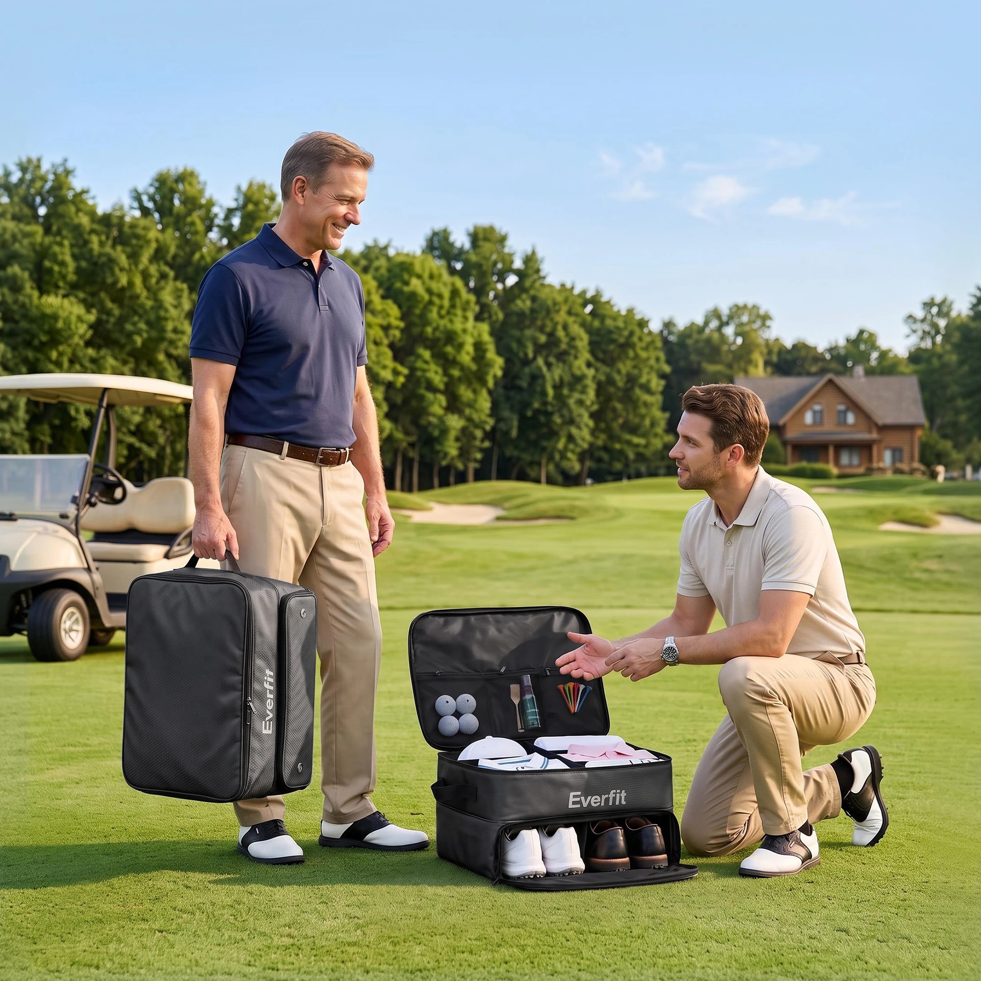 7 Everfit Golf Trunk Organizer for Car, 2-Tier Golf Storage Bag with Ventilated Shoe Compartment - Black, 7 of 8