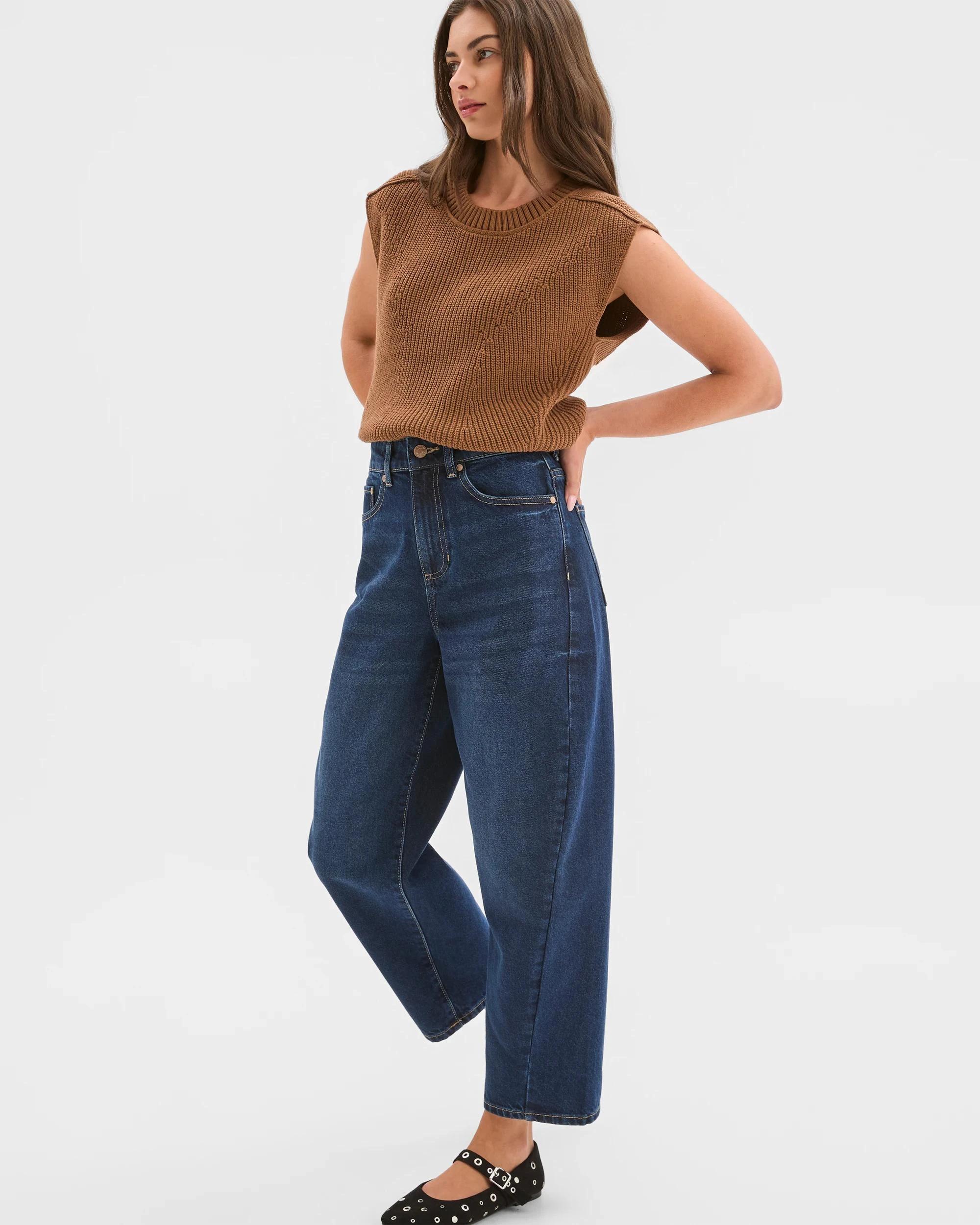 3 Target Petites Petites Denim Forward Seam Barrel Leg Jeans VINTAGE INDIGO, 3 of 6