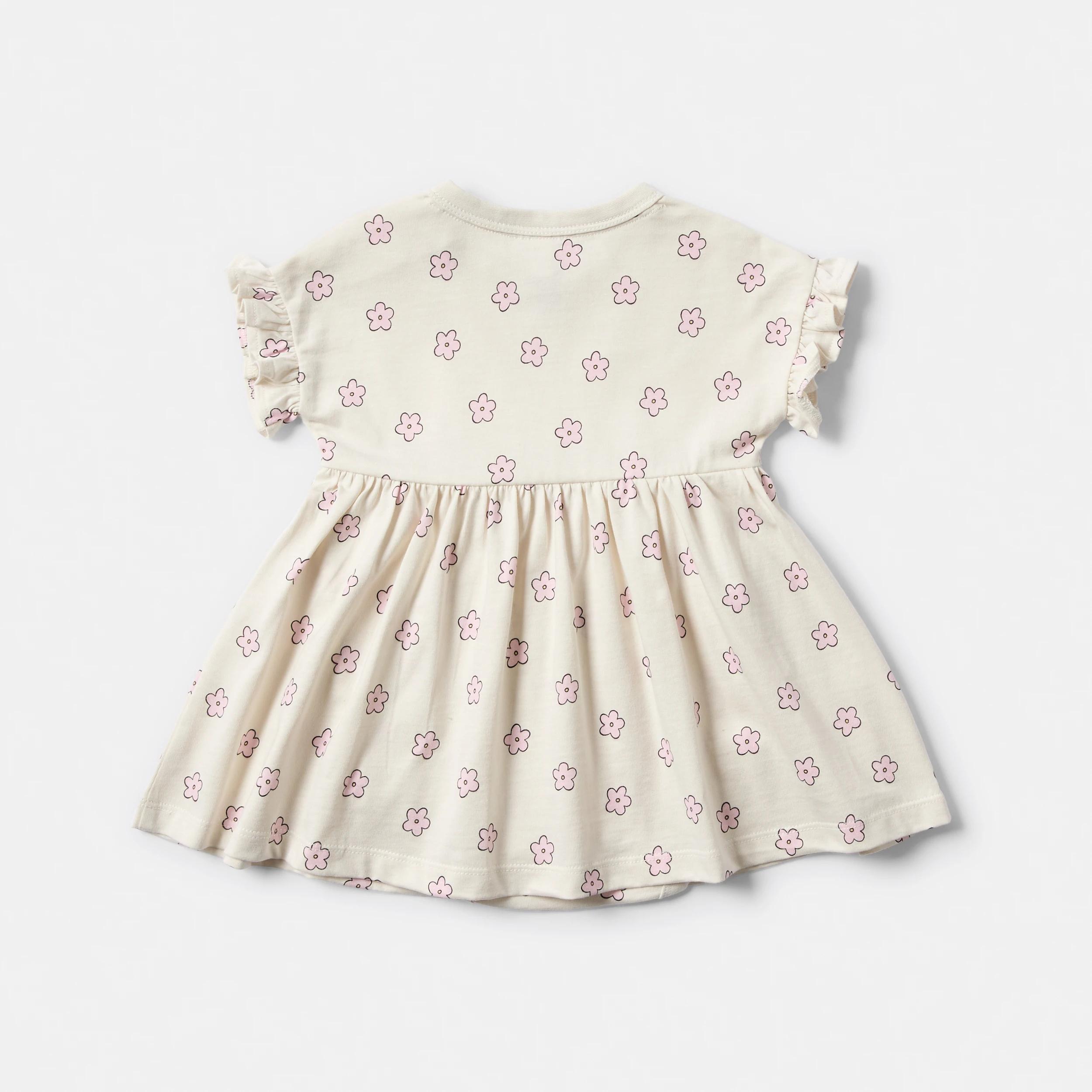 2 Short Sleeve Bodysuit Dress CREAM NAIVE DAISIES, 2 of 3