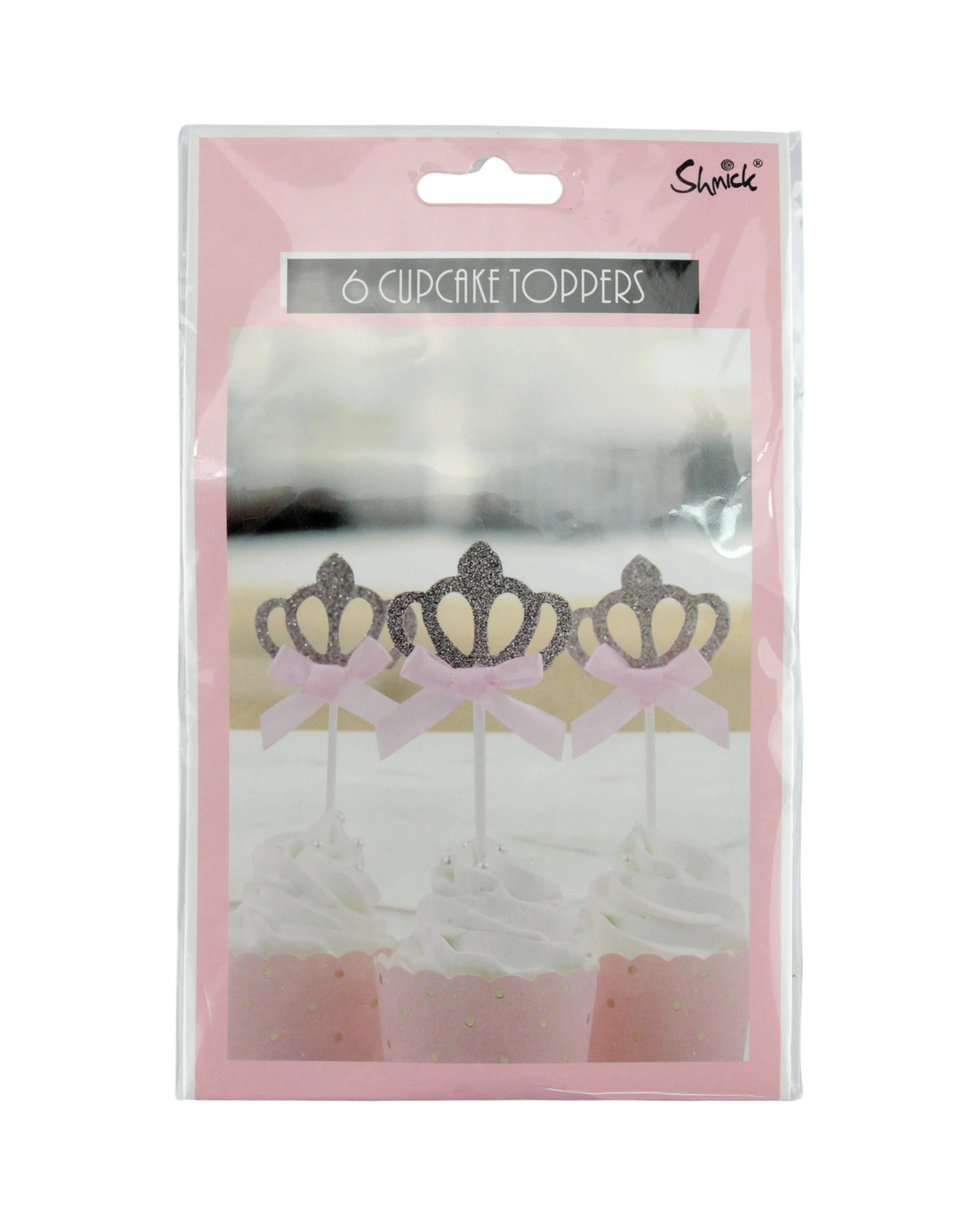 3 Shmick Champagne Glitter Crown Cupcake Picks Pack of 6 - Pink, 3 of 3