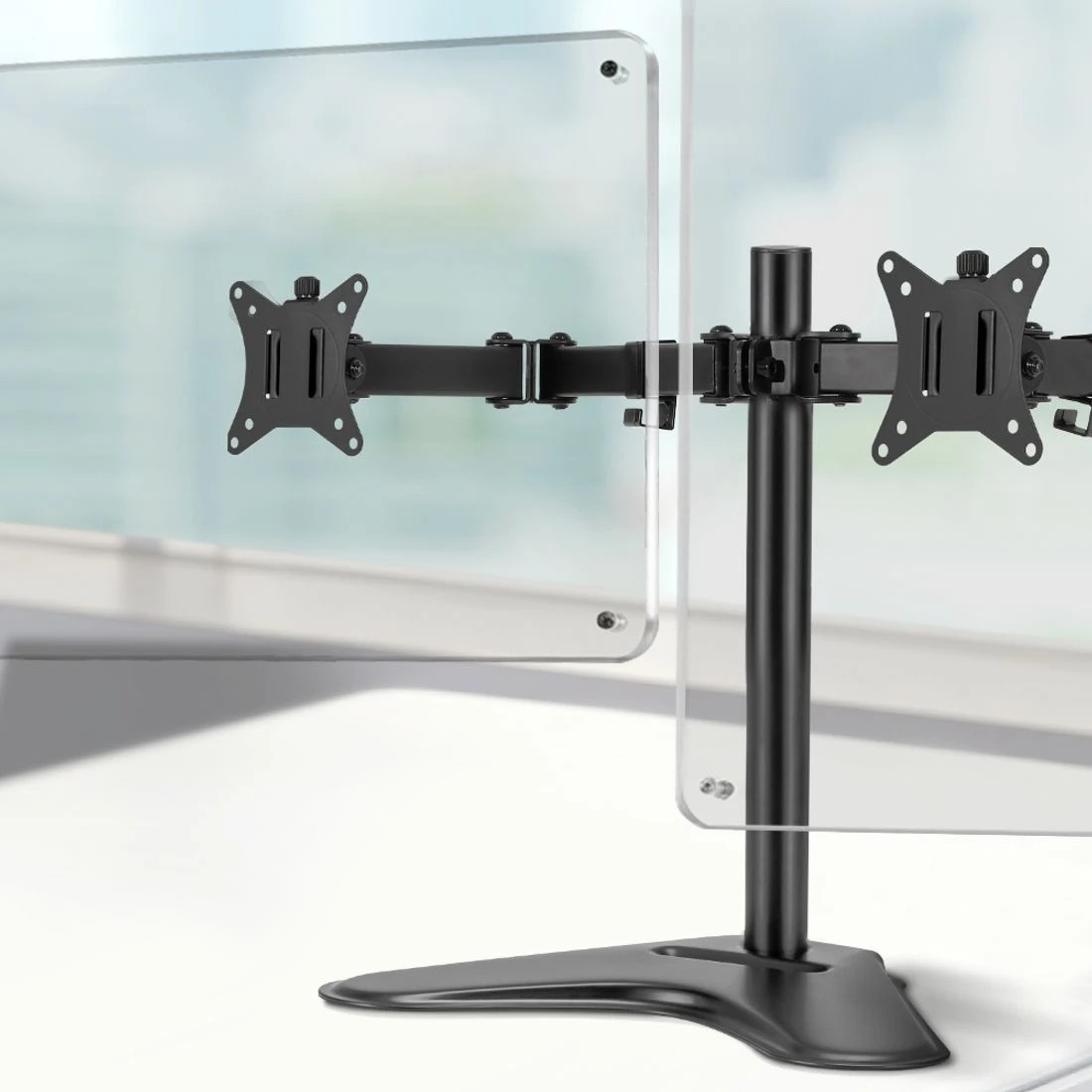 1 Artiss Monitor Stand Arm Dual HD LED TV Freestanding Mount Holder 2 Arm - Black, 1 of 8