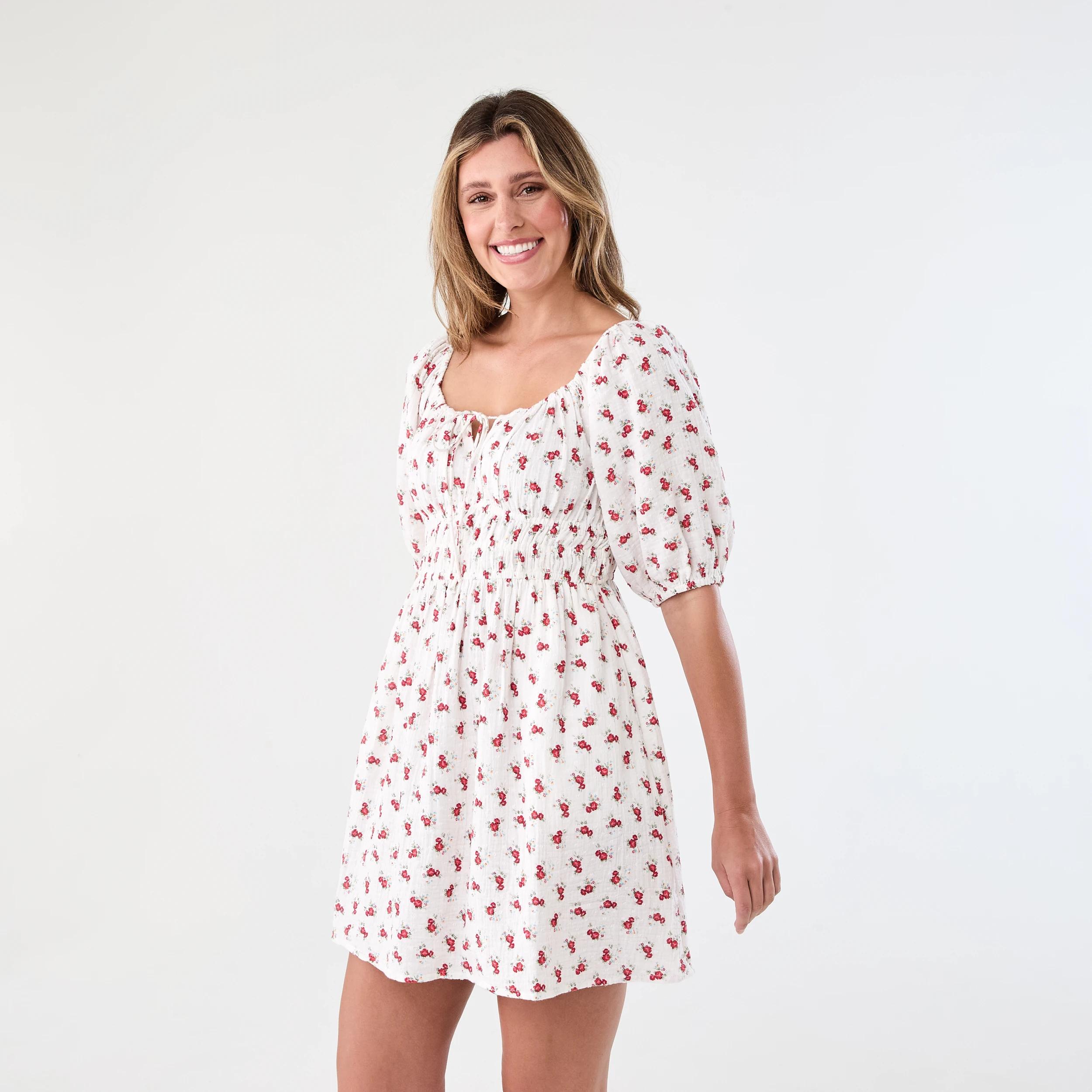 2 Short Puff Sleeve Mini Dress Rose Ditsy, 2 of 9