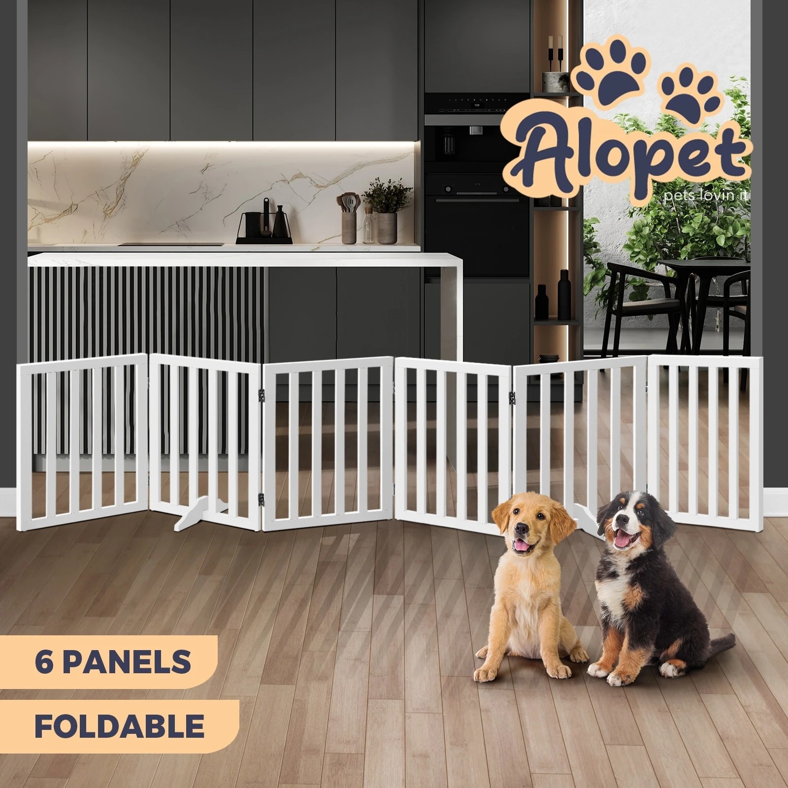 3 Alopet Wooden Pet Gate Dog Fence Safety Stair Barrier Security Door 6 Panels - White, 3 of 10