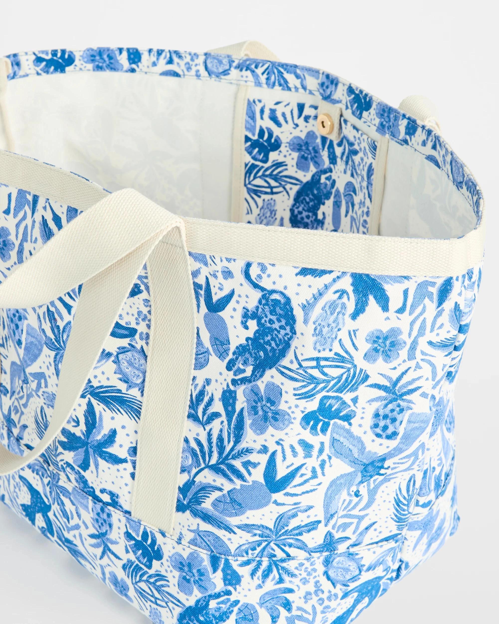2 Target Large Printed Canvas Beach Tote Bag TROPICAL BLUE, 2 of 2