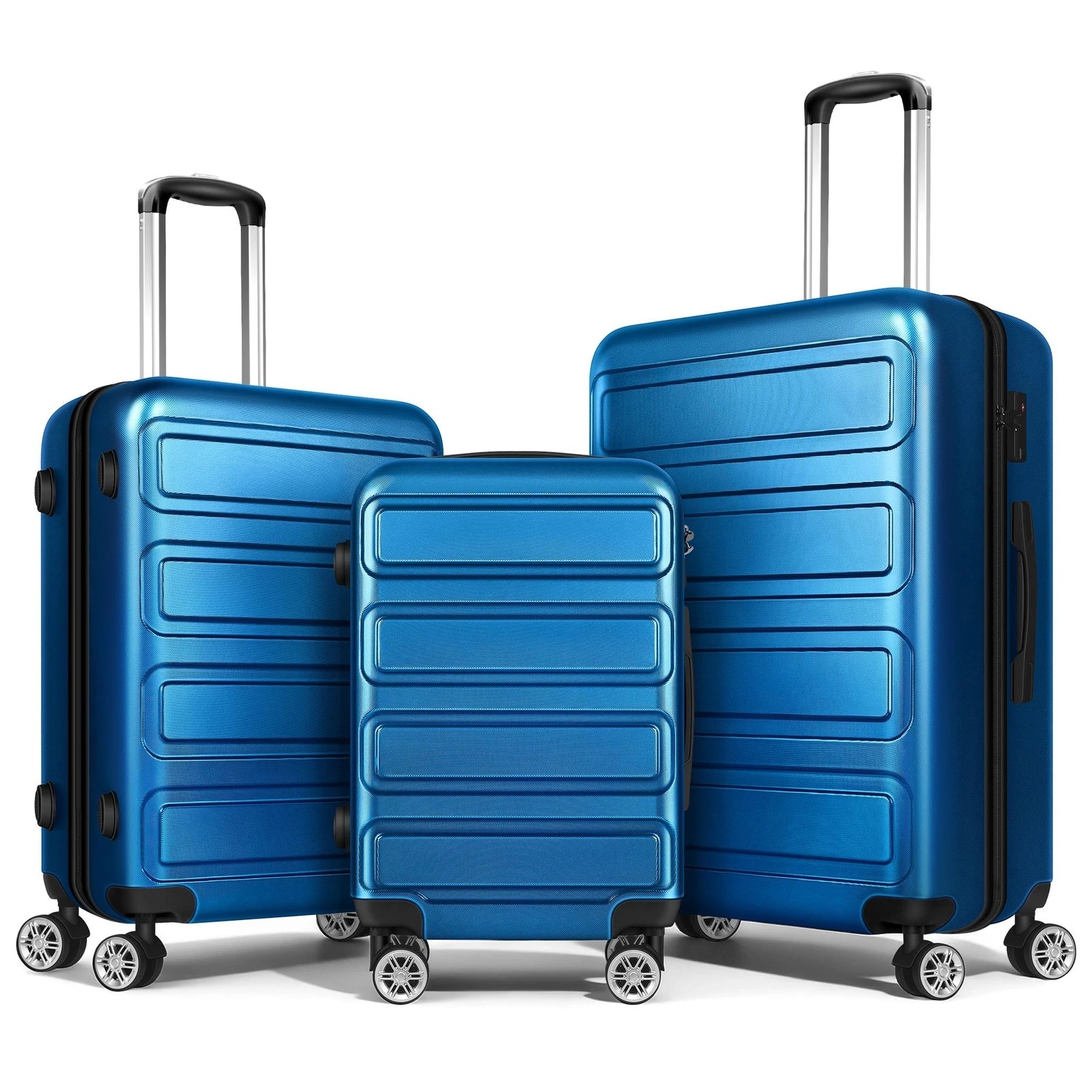 1 Alfordson Luggage 3PCS Set Suitcase ABS+PC Trolley TSA Hard Shell Case - Blue, 1 of 10