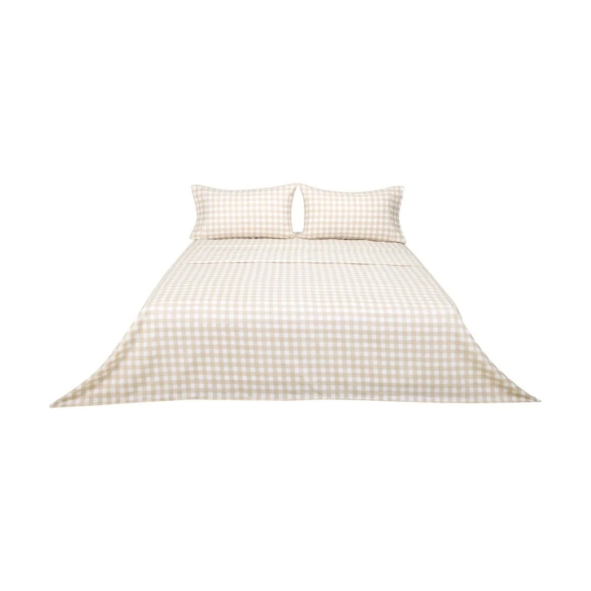 6 Gingham Cotton Flannelette Sheet Set - Double Bed, Tan, 6 of 7