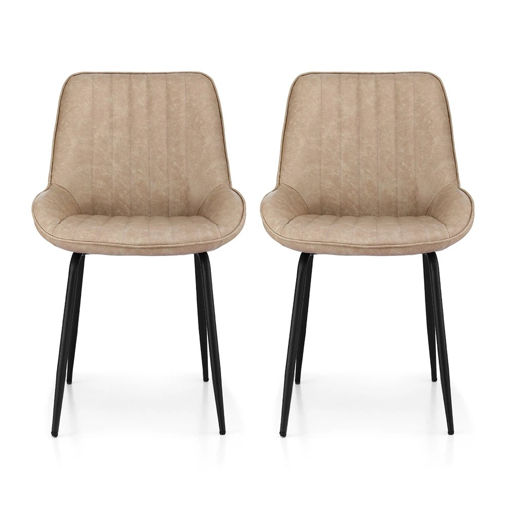 1 Artiss 2x Dining Chairs Retro PU Leather Kitchen Lounge Cafe Accent Chair Khaki - Brown, 1 of 6