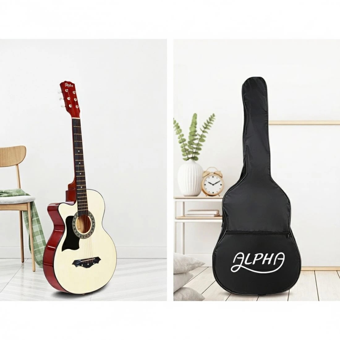 4 Alpha 38 Inch Acoustic Guitar Wooden Body Steel String Full Size Left Handed - Natural, 4 of 7