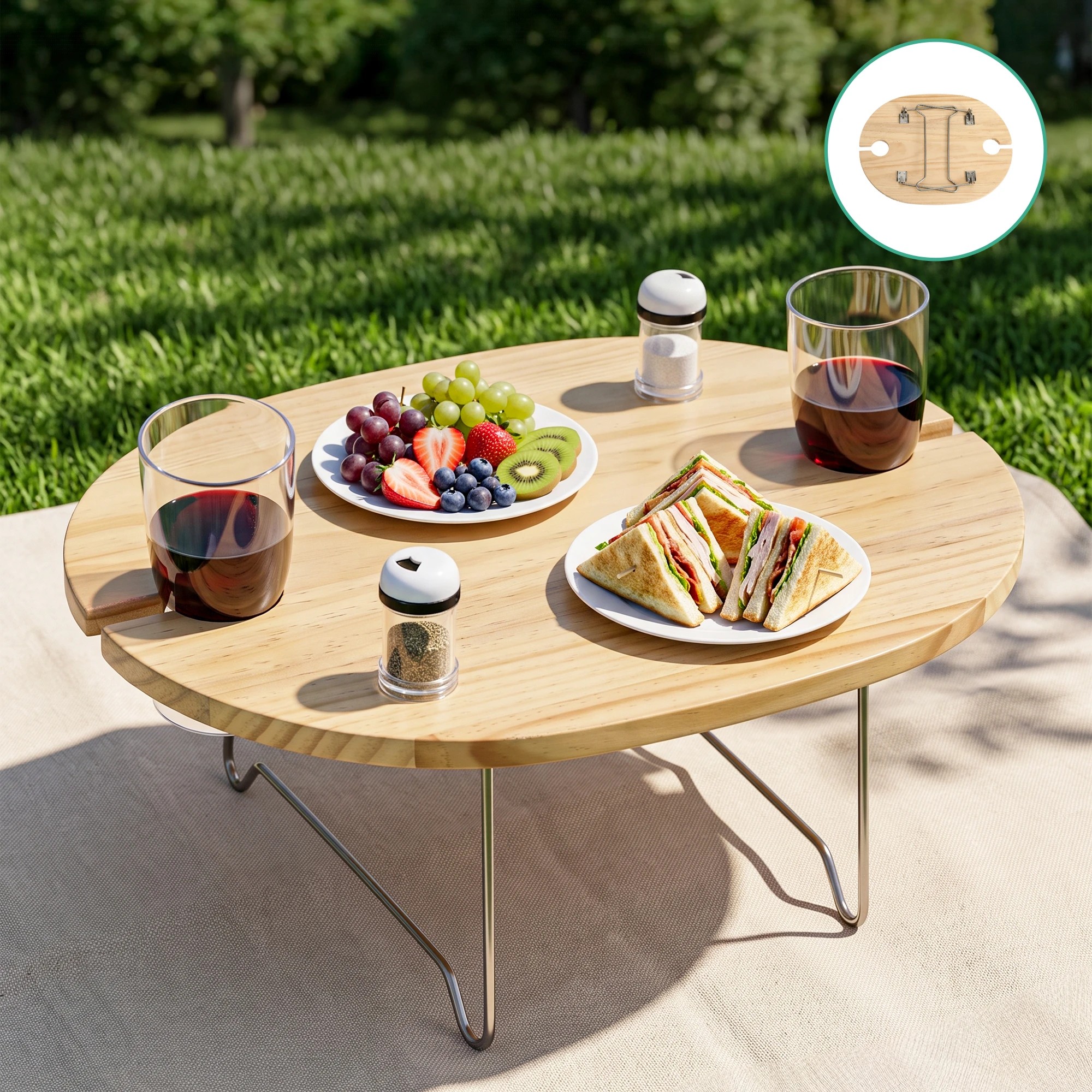 3 Alfresco 2 Person Insulated Picnic Basket Set with Foldable Wood Table - Multi, 3 of 8