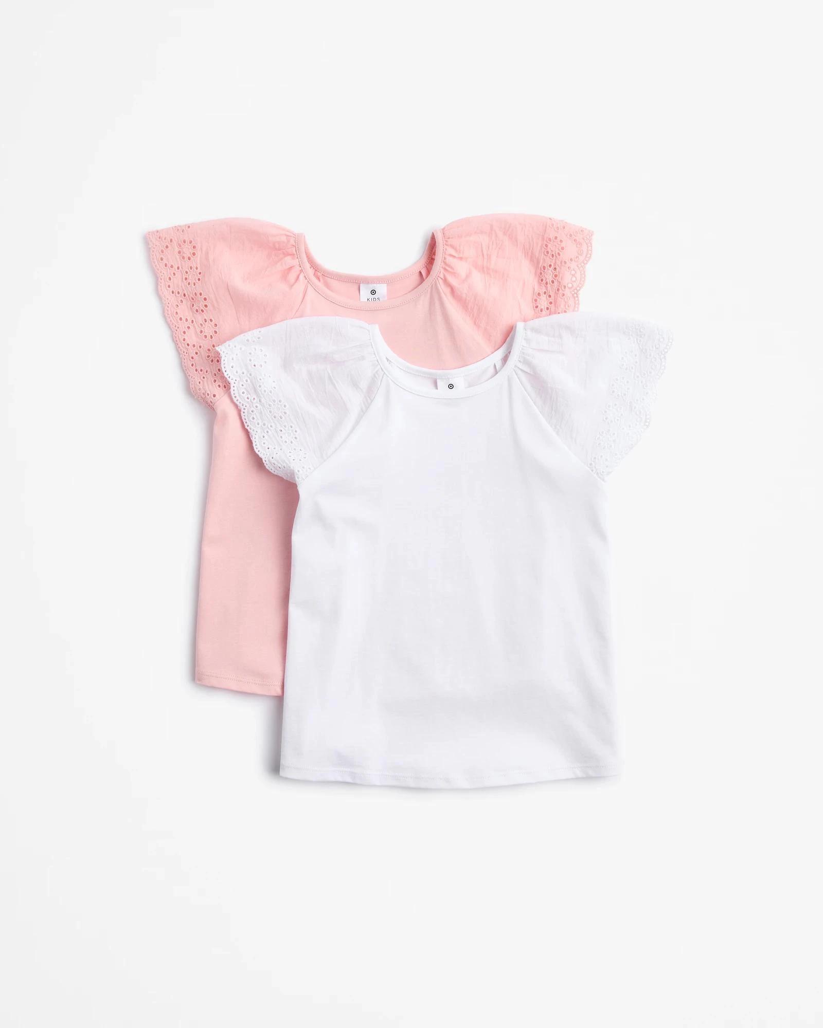 1 Target Australian Cotton Broderie T-shirt 2 Pack PINK + WHITE, 1 of 4
