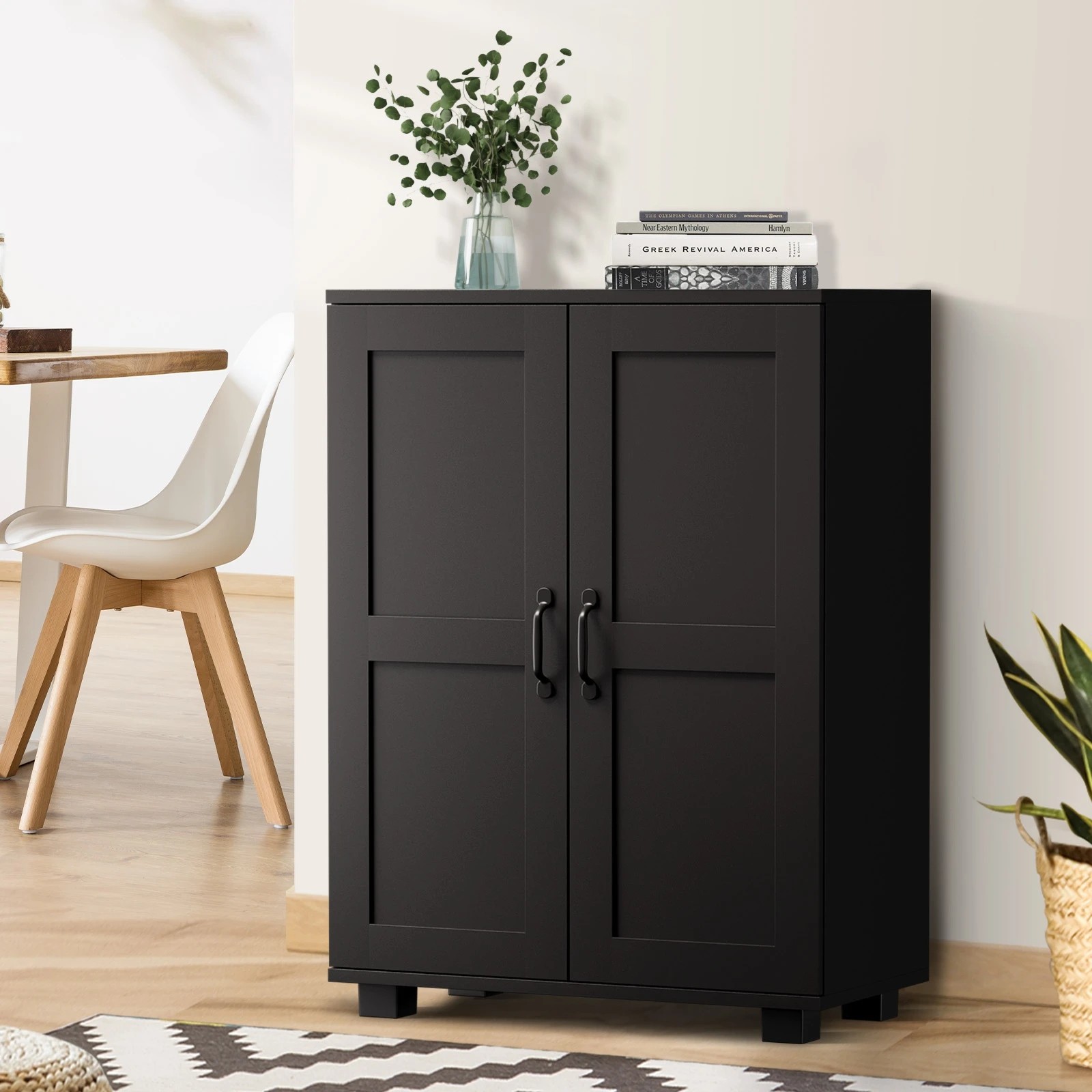 2 Oikiture Storage Cabinet Buffet Sideboard 2 Door Cupboard
 - Black, 2 of 9