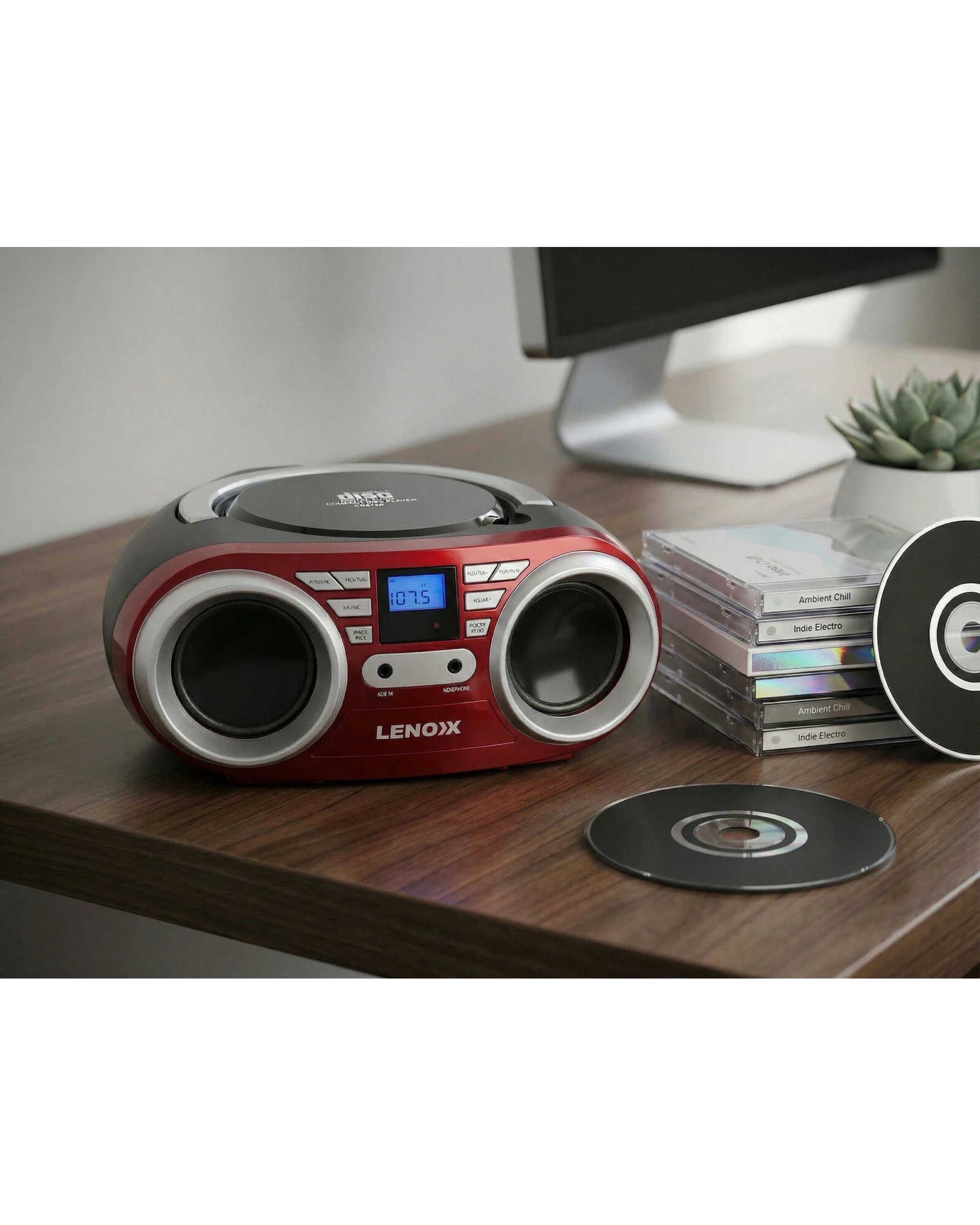 2 Lenoxx Portable CD Player (Red) 4W Speaker with FM Radio & AUX In, 2 of 4