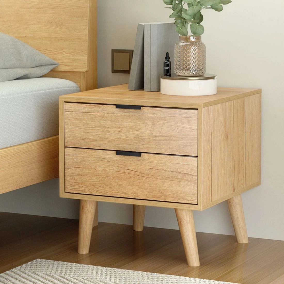 3 Artiss Bedside Table 2 Drawers Nightstand Bedroom Storage Compact Design Space Saving Modern Decor Easy Assembly - Brown, 3 of 7