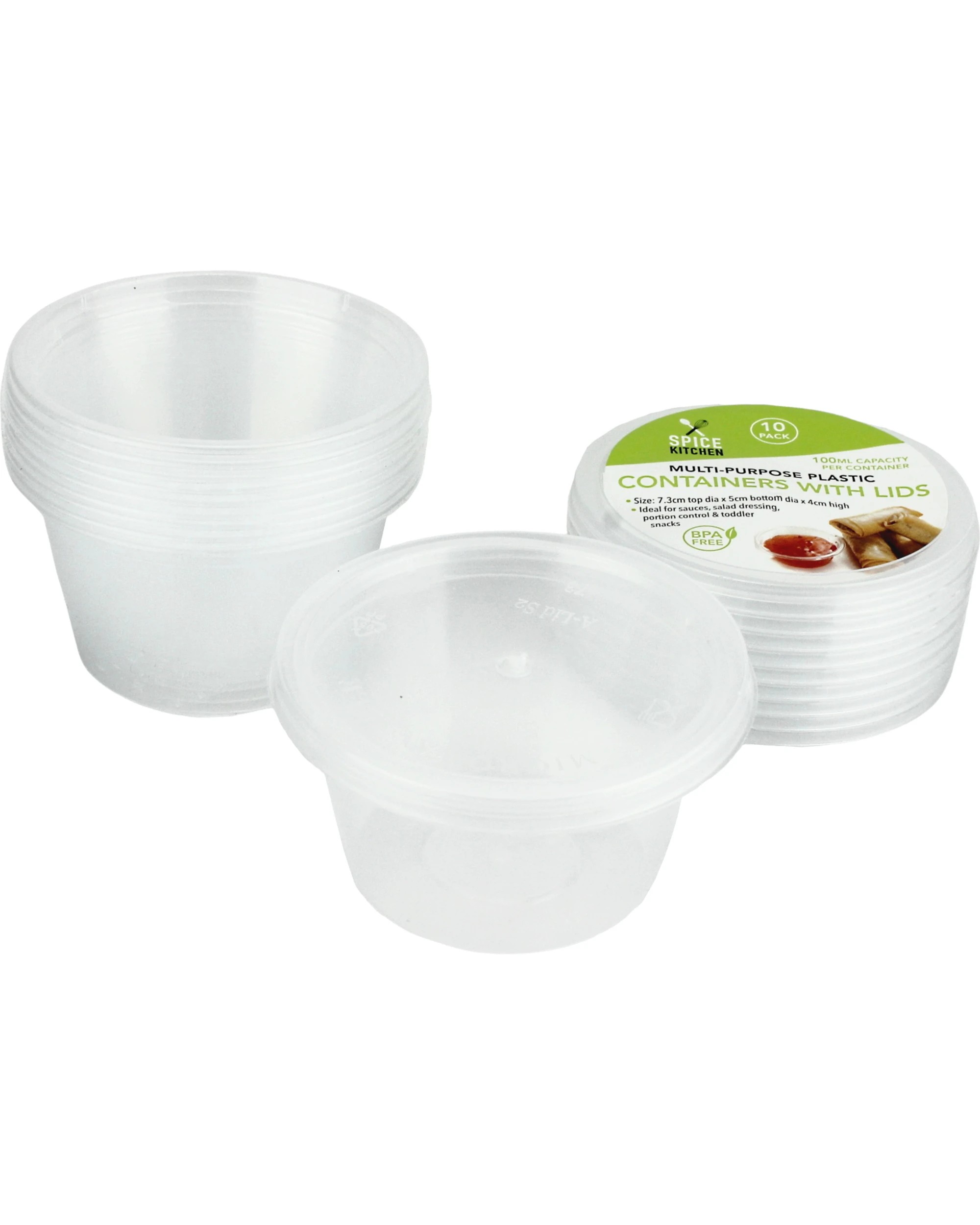1 Spice Kitchen Multi-Purpose Plastic Containers With Lids 100ml Pack of 10, 1 of 2