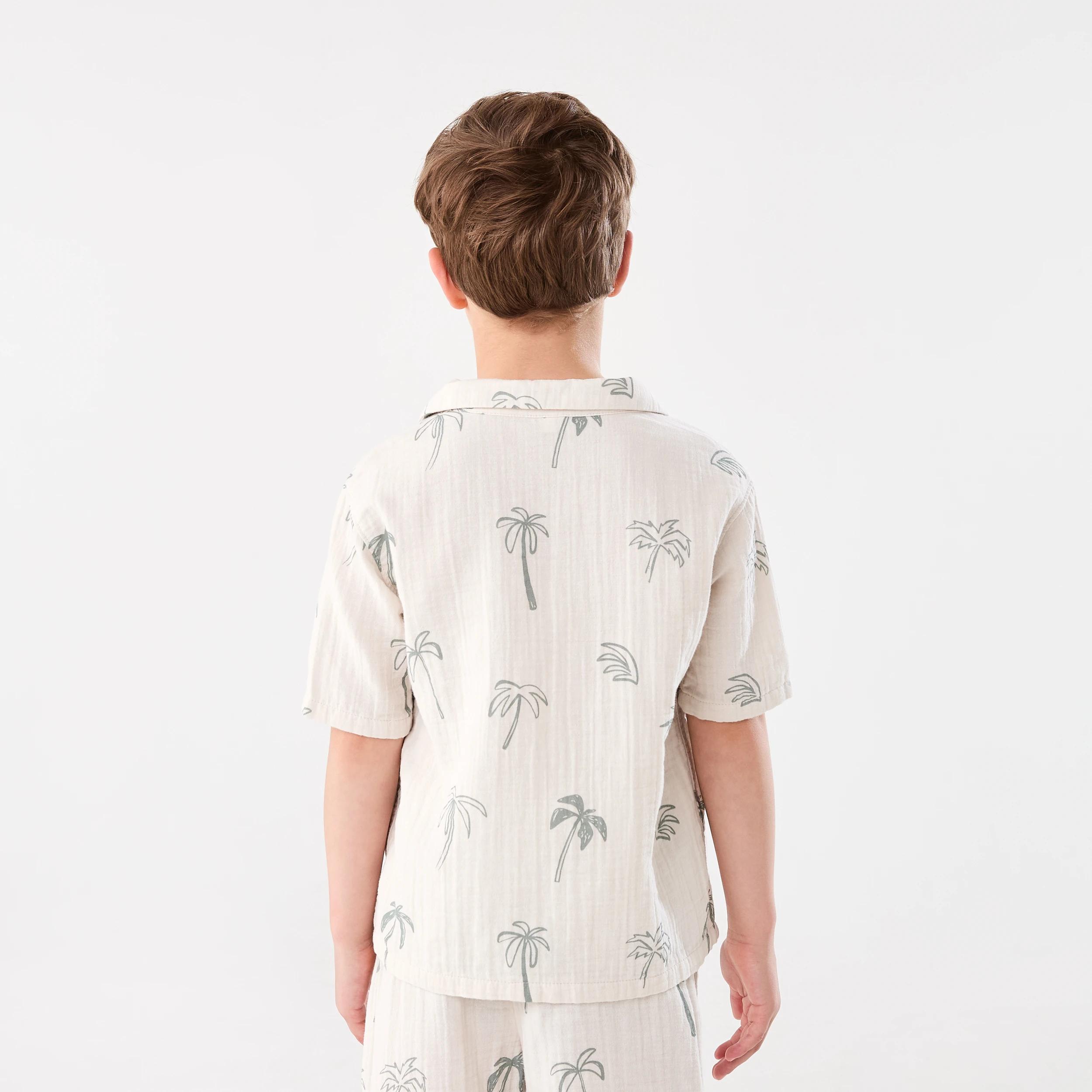 2 Short Sleeve Double Cloth Shirt SKETCHY PALM NATURAL LINEN, 2 of 7