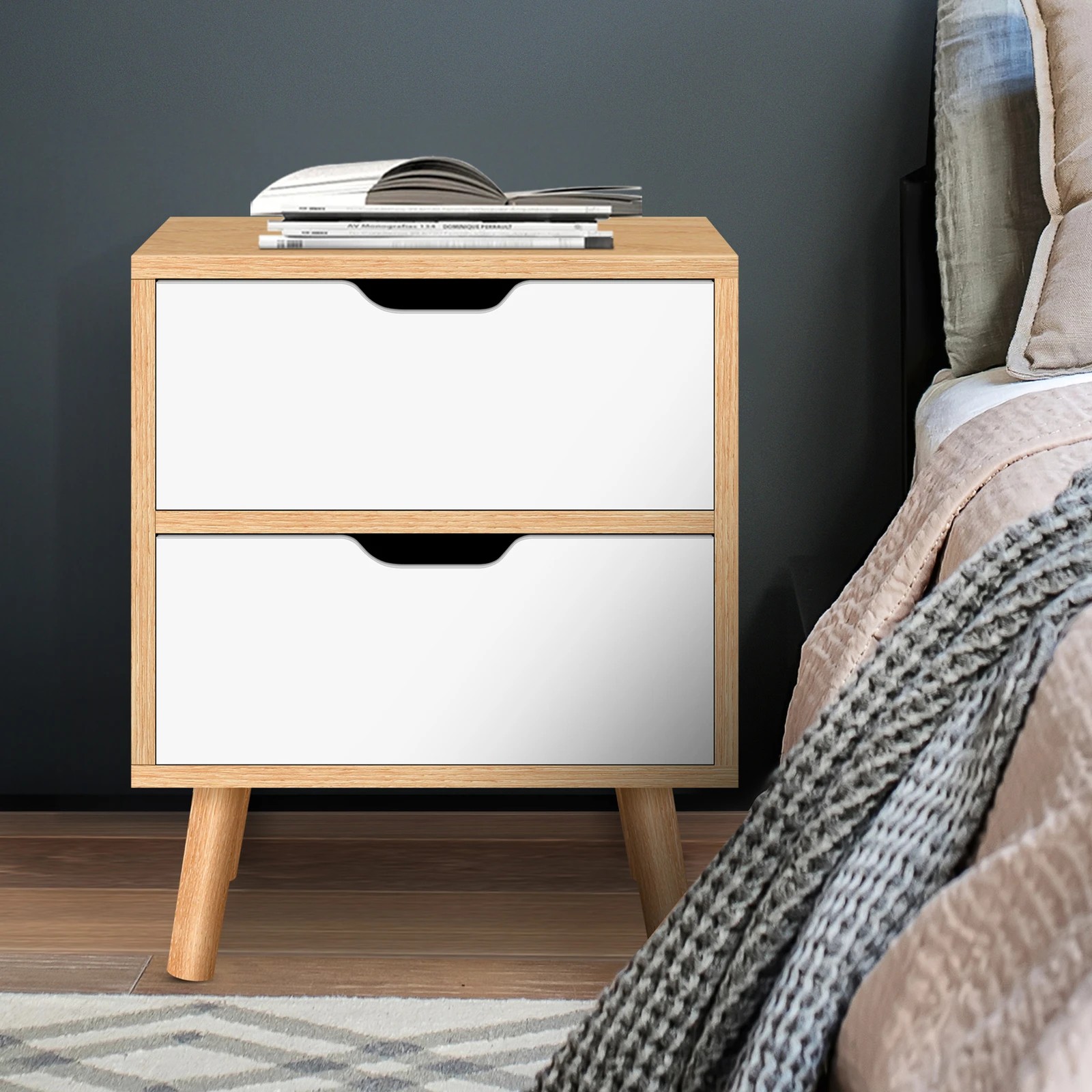 5 Alfordson 2x Bedside Table Nightstand Side Table 2 Drawers - Oak, 5 of 10