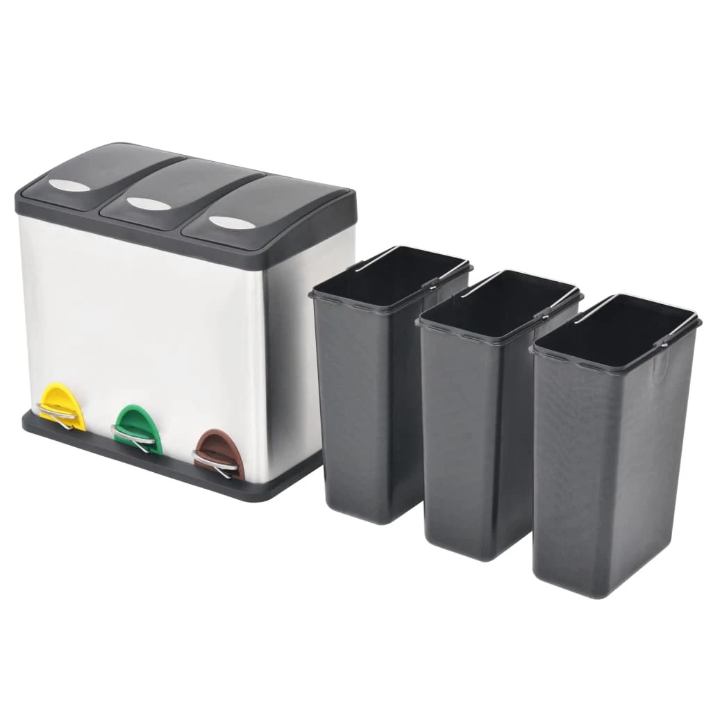 2 Vidaxl Trash Bin Recycling Bin - Silver, 2 of 5