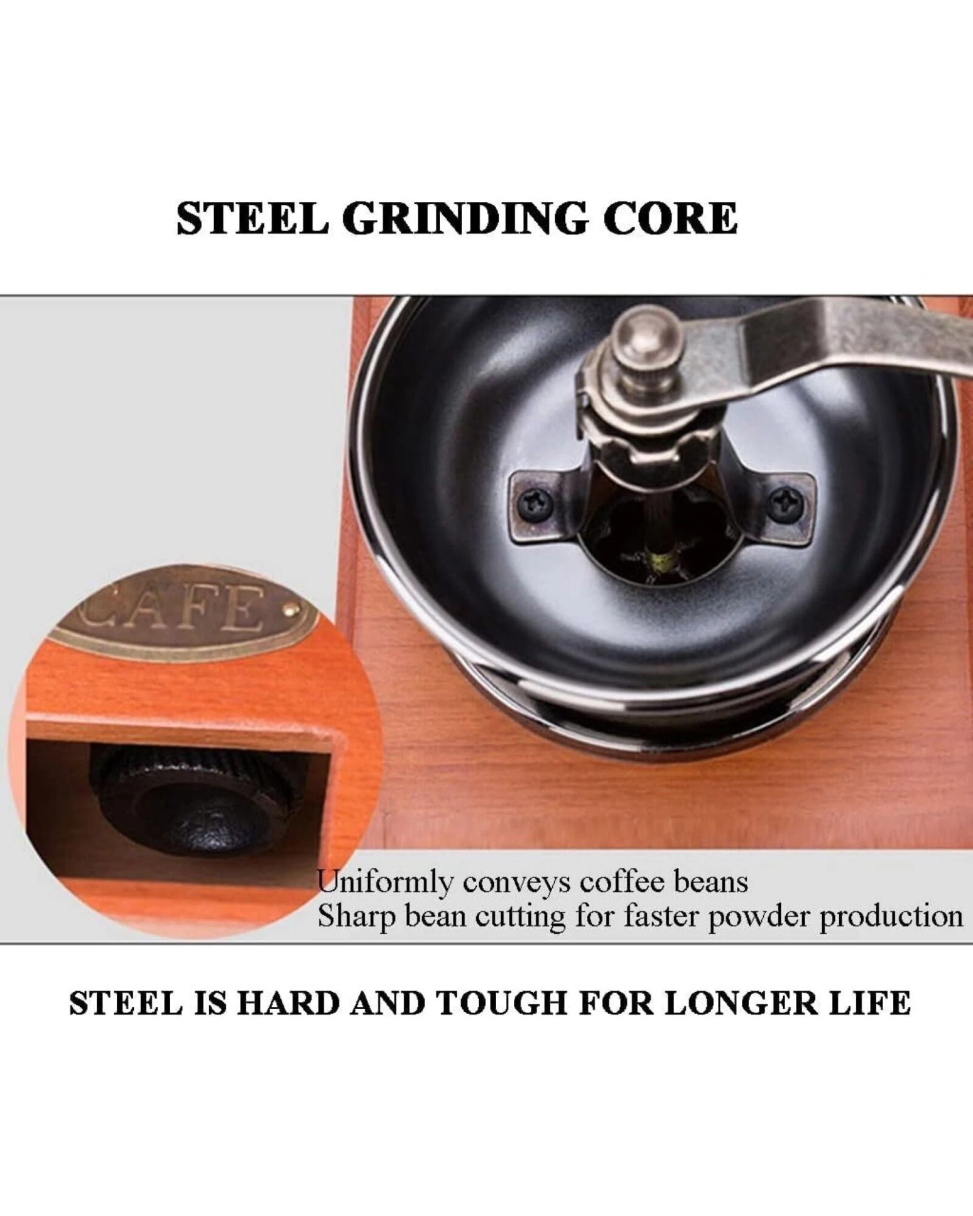 6 Br Home Antique Coffee Grinder Mill Manual Hand Made Wooden Bean Grind Pepper, 6 of 8