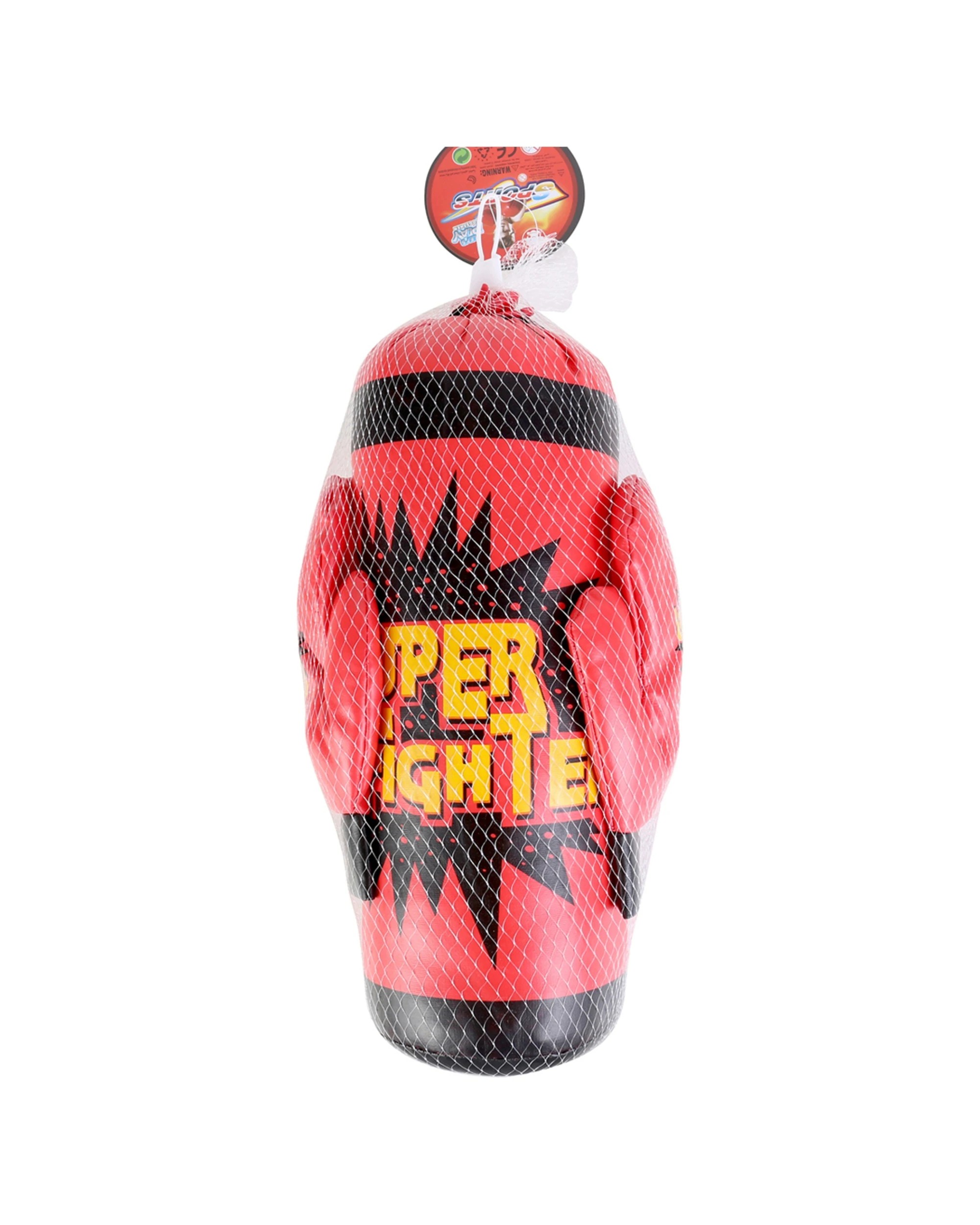 3 Toys For Fun Super Fighter Boxing Gloves And Bag Set 3pc PVC 32x10cm Child Size - Red, 3 of 3