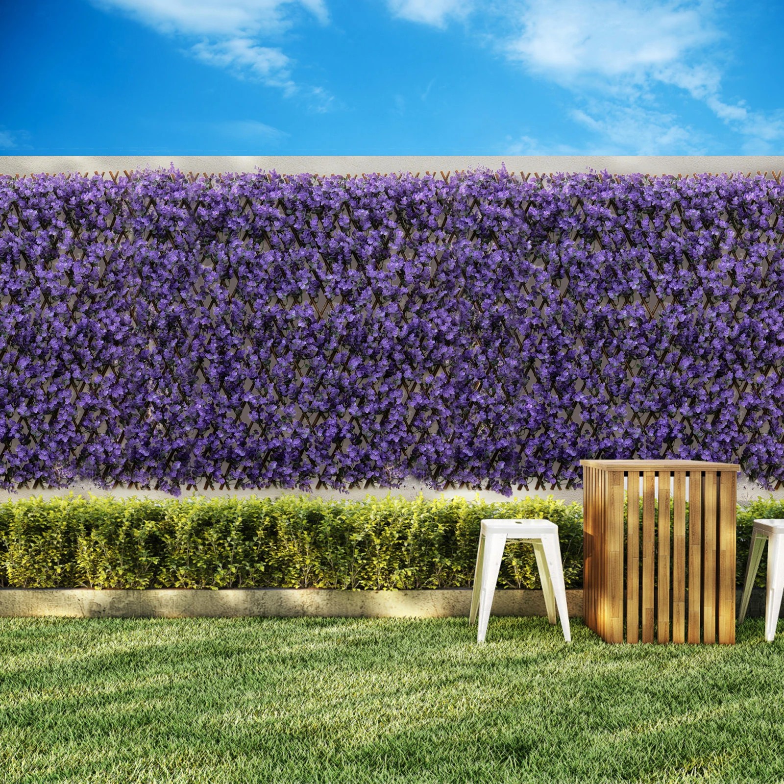 2 Costway Expandable Fence Privacy Screen Decorative Artificial Hedge Balcony Garden - Purple, 2 of 2