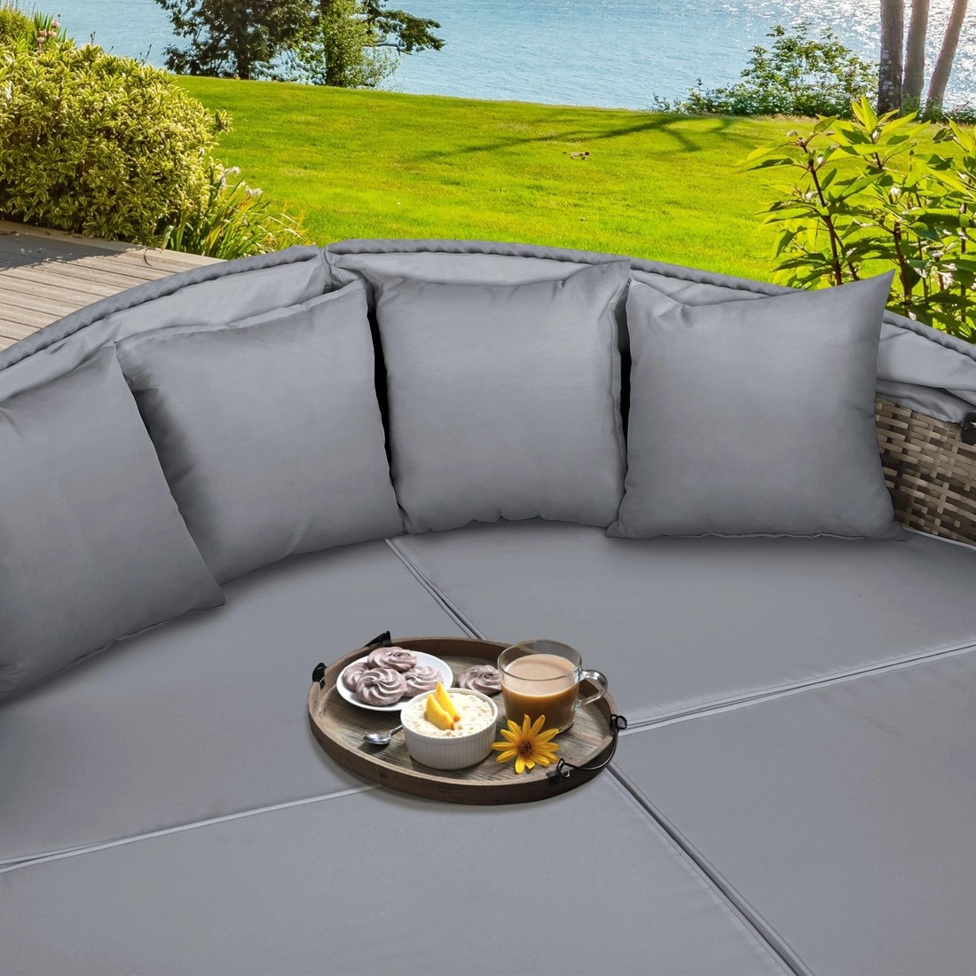 7 Alfordson Outdoor Sun Lounge Day Bed Wicker Furniture Sofa Bed Garden 3PCS - Grey, 7 of 10