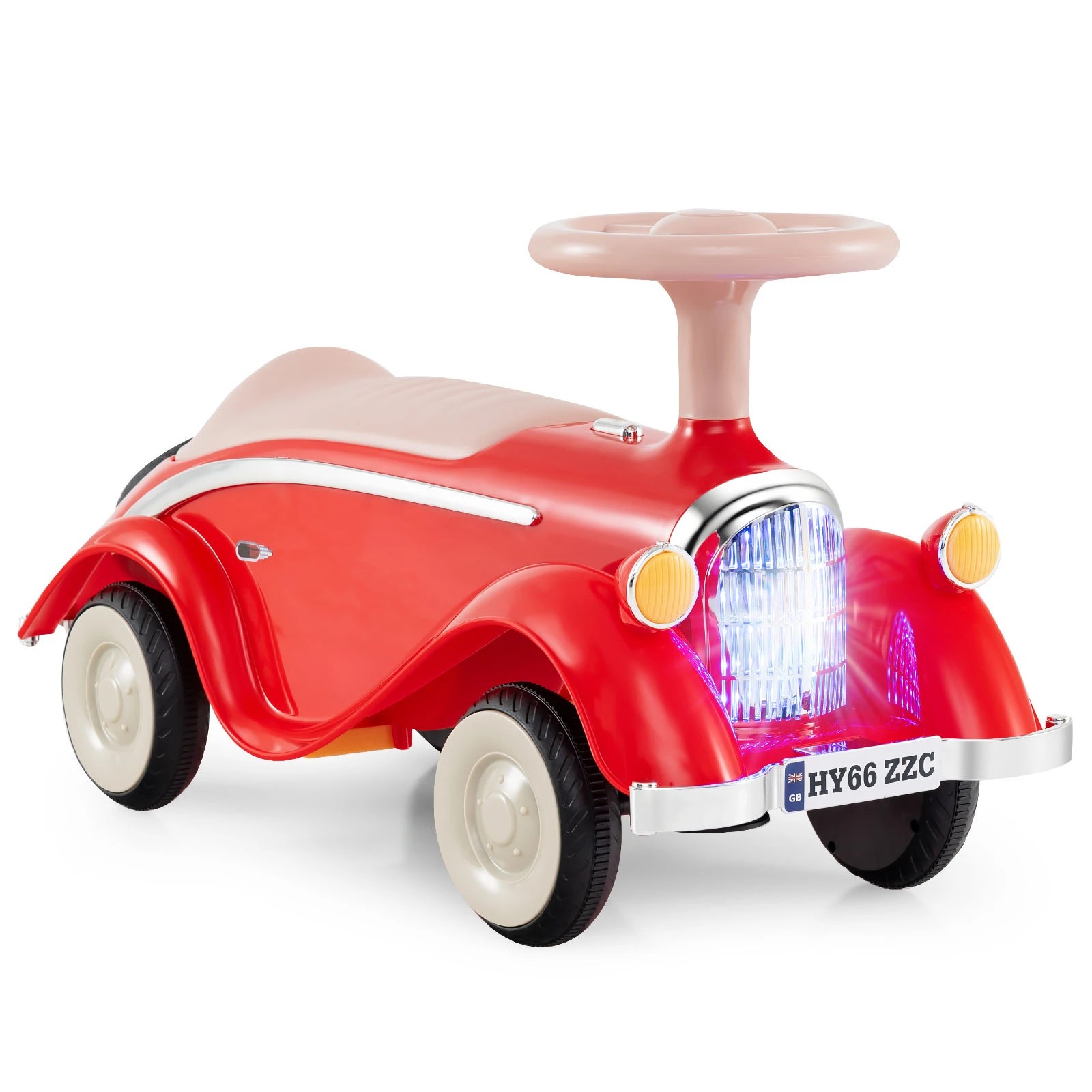 1 Costway Retro Ride on Toy Foot to Floor Sliding Car w/Horn LED Headlight - Red, 1 of 1