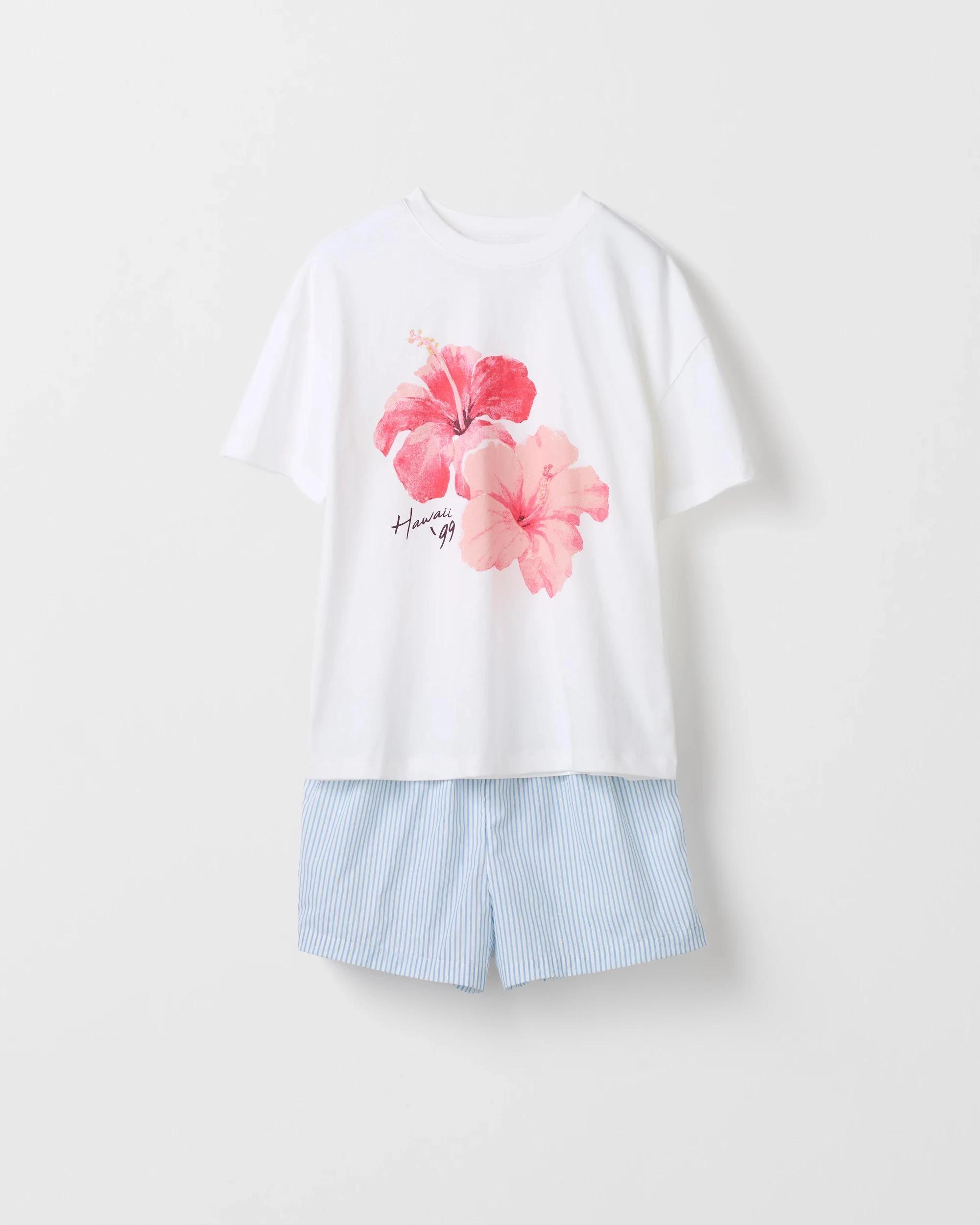 7 Target Australian Cotton Older Girls Oversized Short Pyjama Set HIBISCUS, 7 of 9