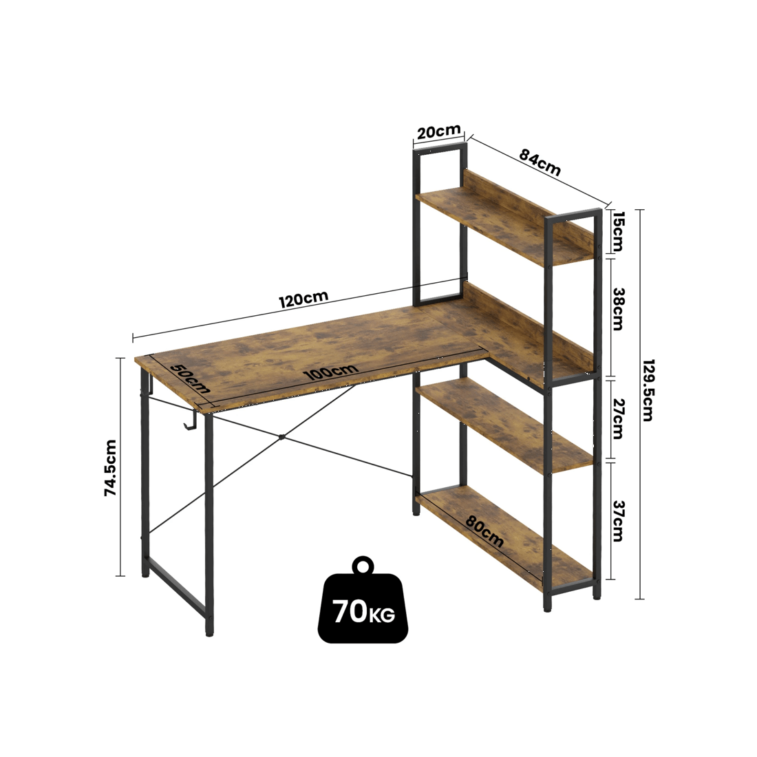 2 Advwin 120cm L Shaped Computer Desk With Reversible Storage Shelves Corner Desk  Walnut, 2 of 9