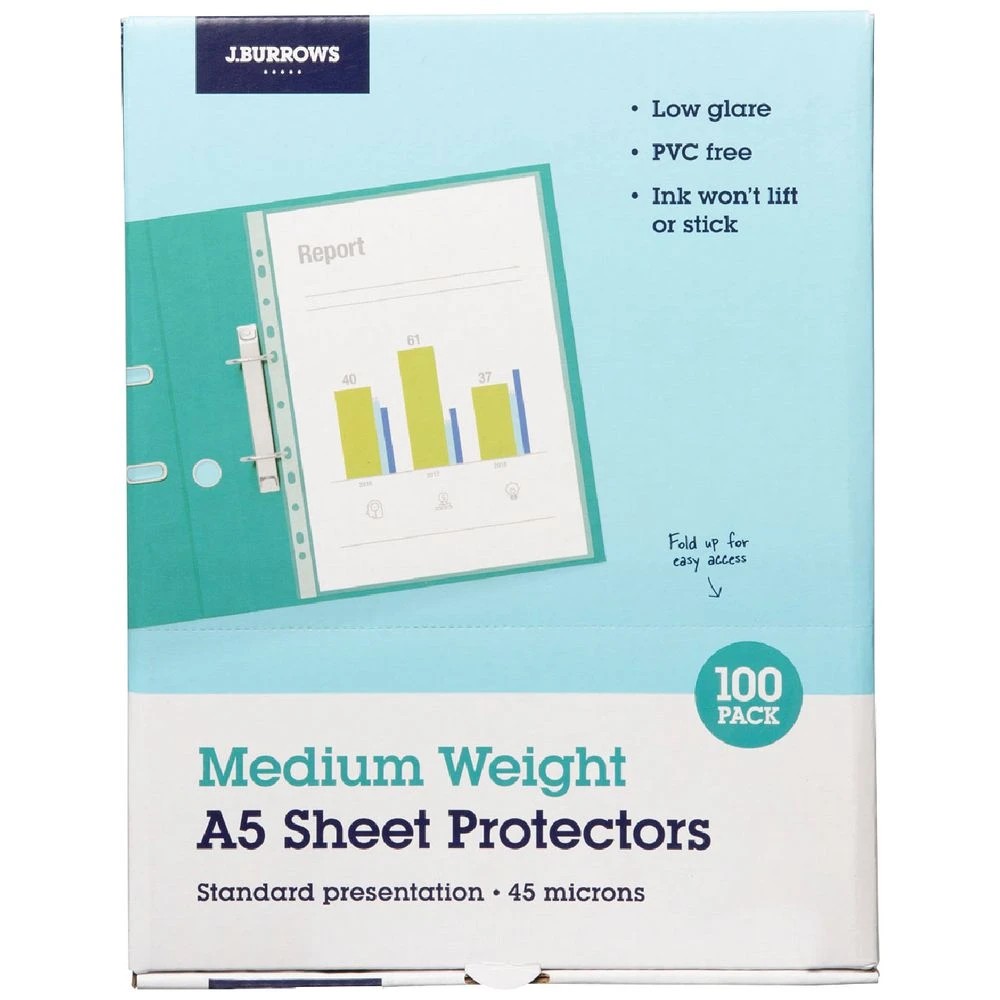 1 J.Burrows A5 45 Micron Sheet Protectors 100 Pack, 1 of 2