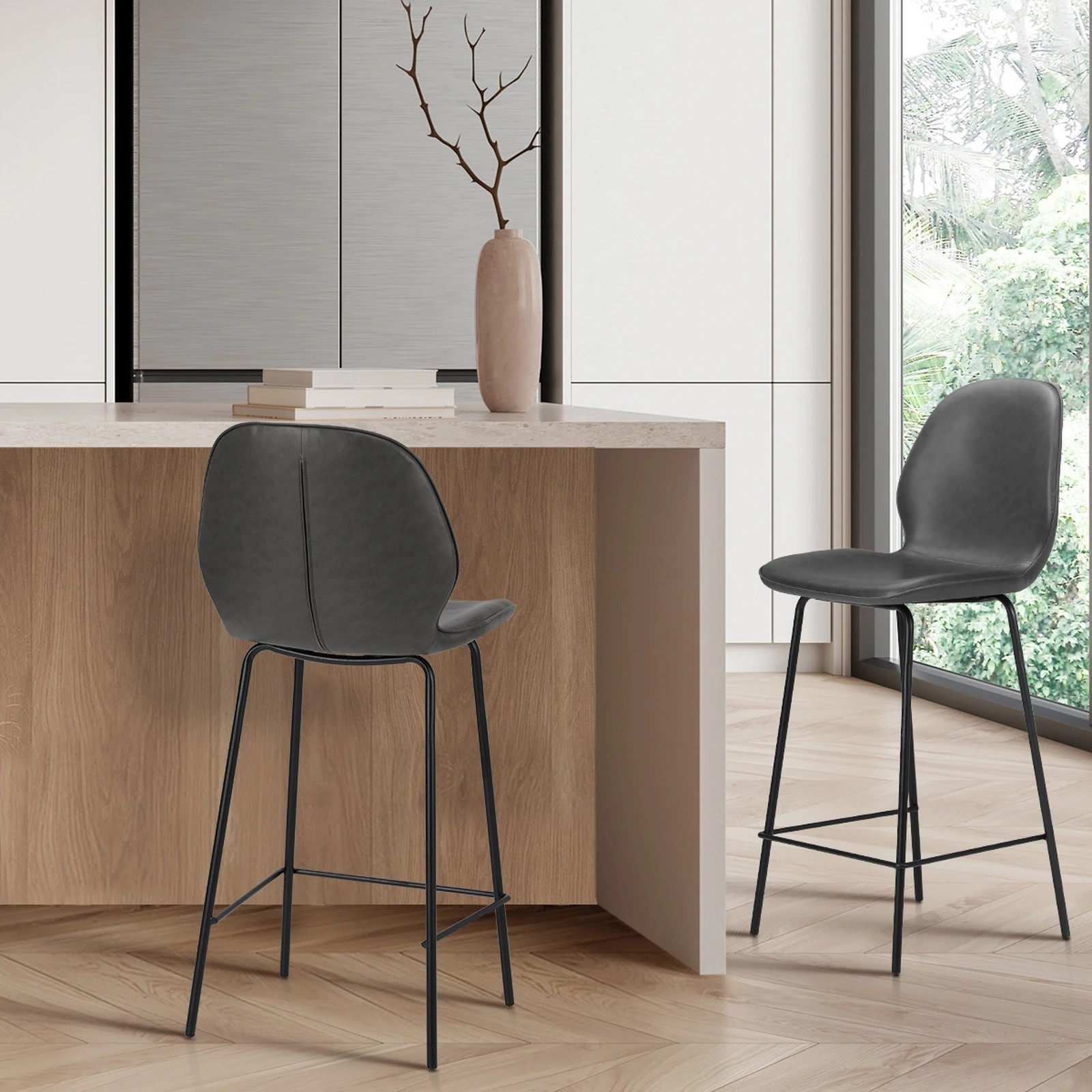 4 Oikiture 2PCS Bar Stools Kitchen Counter Chair Metal - Grey, 4 of 9