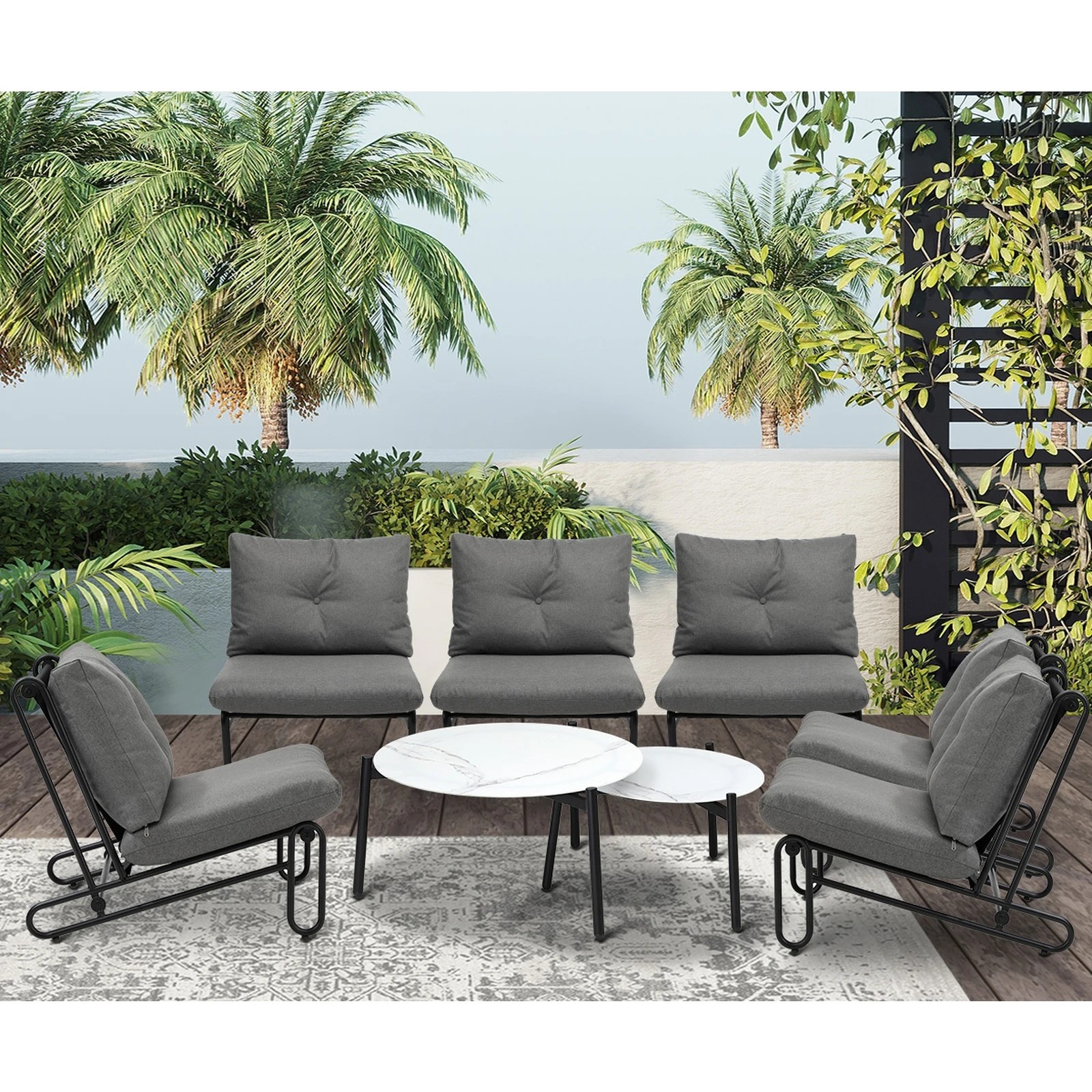 4 Livsip Outdoor Sofa Set 8 Piece Garden Patio Lounge Setting Table Chairs - Grey, 4 of 9
