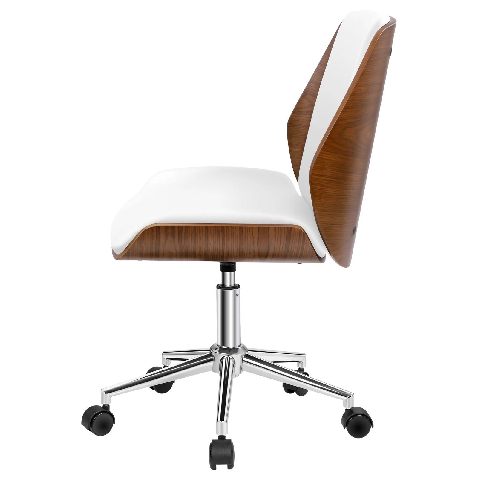 4 Alfordson Wooden Office Chair Computer Chairs Home Seat PU Leather - White, 4 of 10