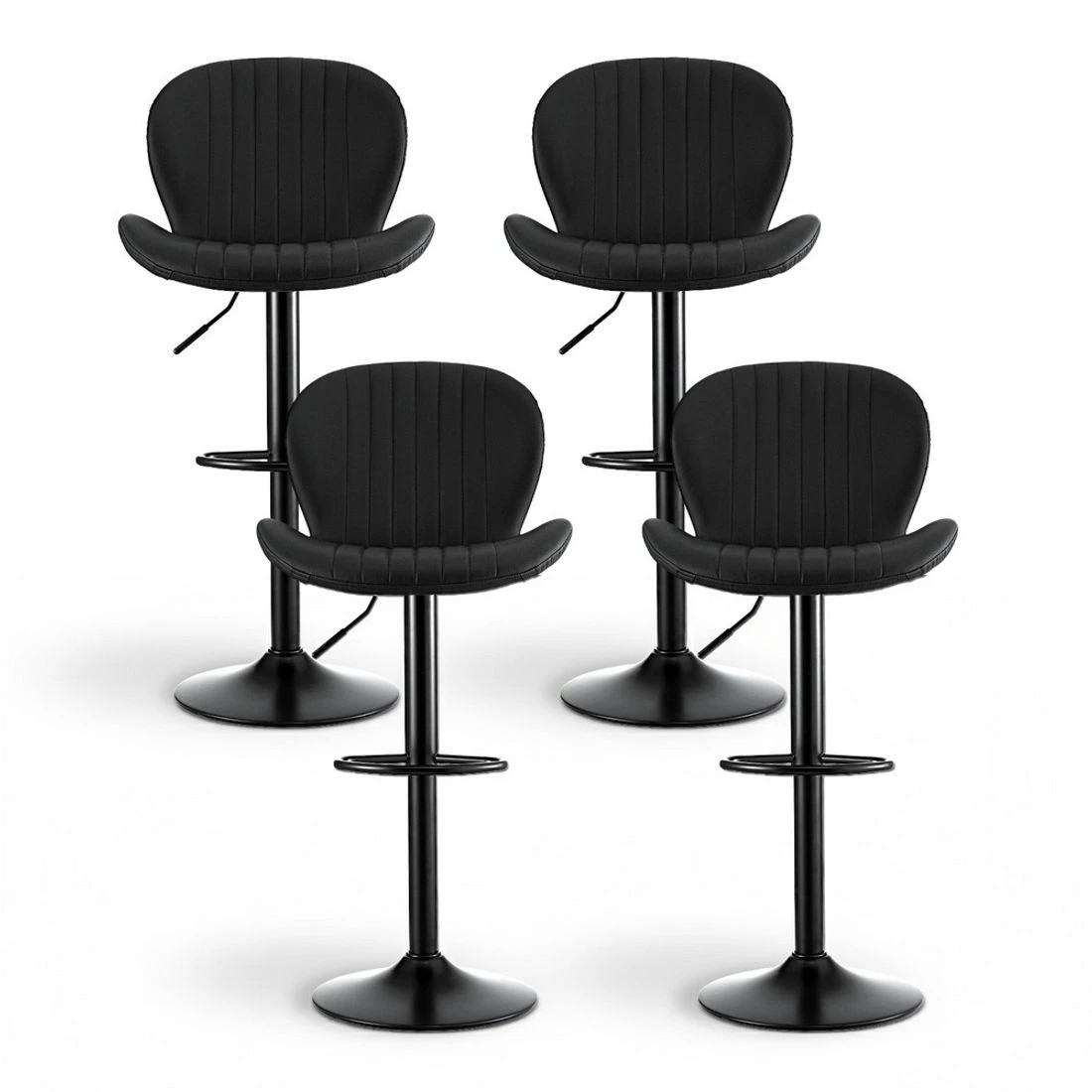 3 Artiss 4x Bar Stools Kitchen Swivel Gas Lift Counter Chair Shell Leather - Black, 3 of 7