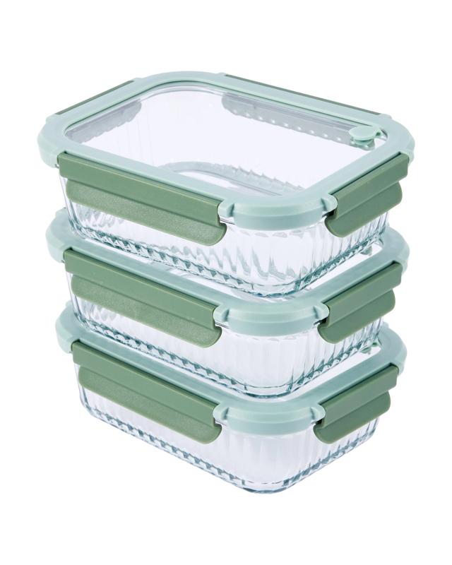 Set of 3 1L Glass Food Storage Contai