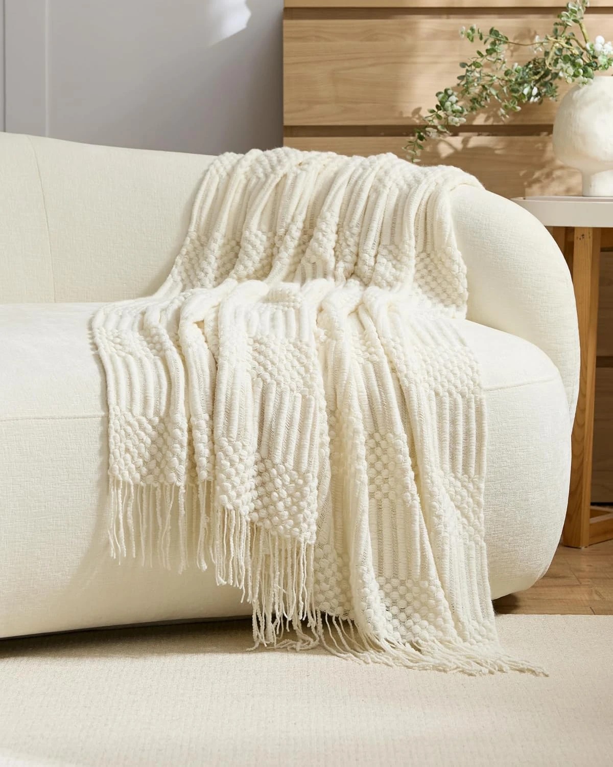 1 Gioia Casa Textured Knitted Throw 130x170cm - Snow, 1 of 3