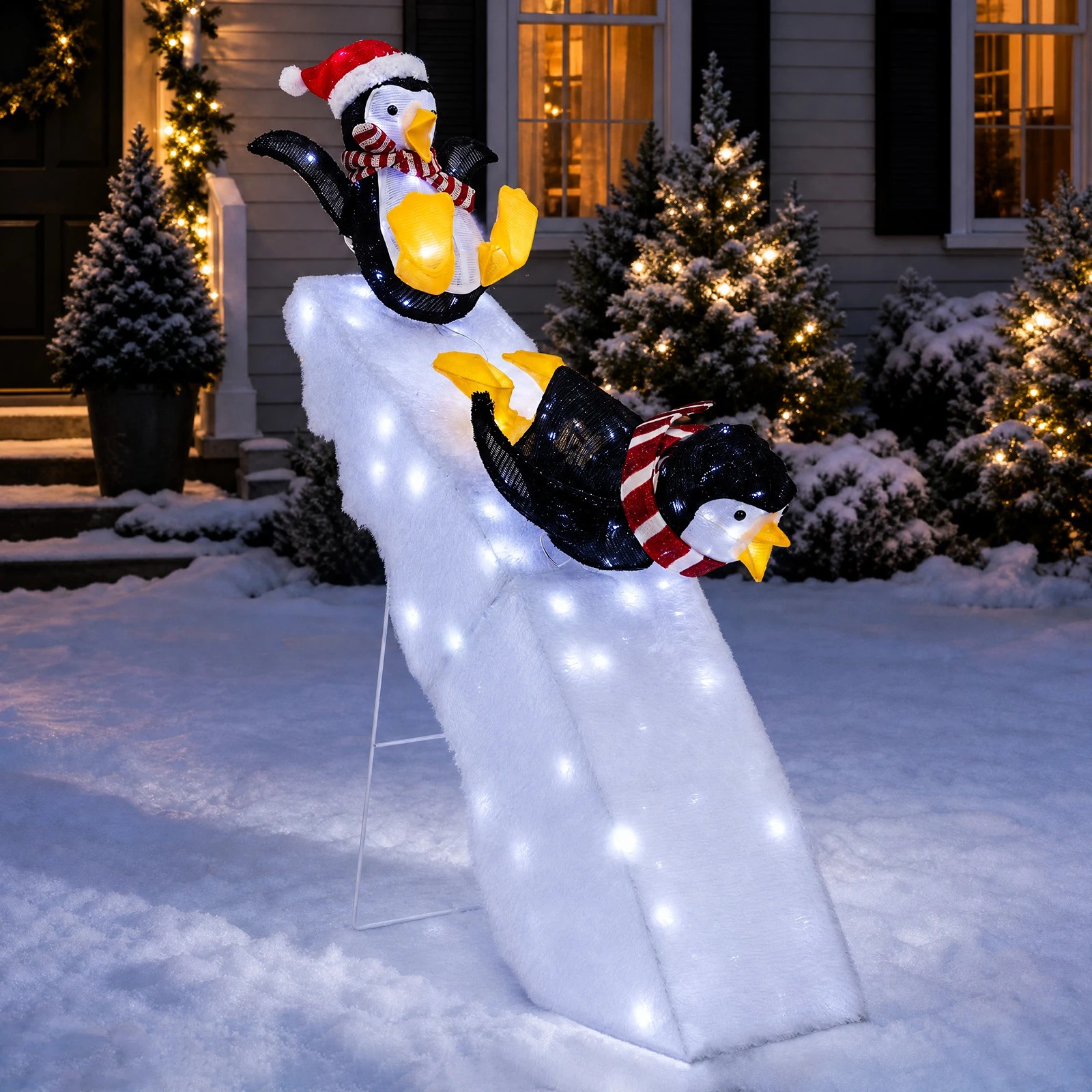 2 Costway Pre-Lit Christmas Decoration 120CM Penguin Ice Skating & Snowy Slide, 2 of 4